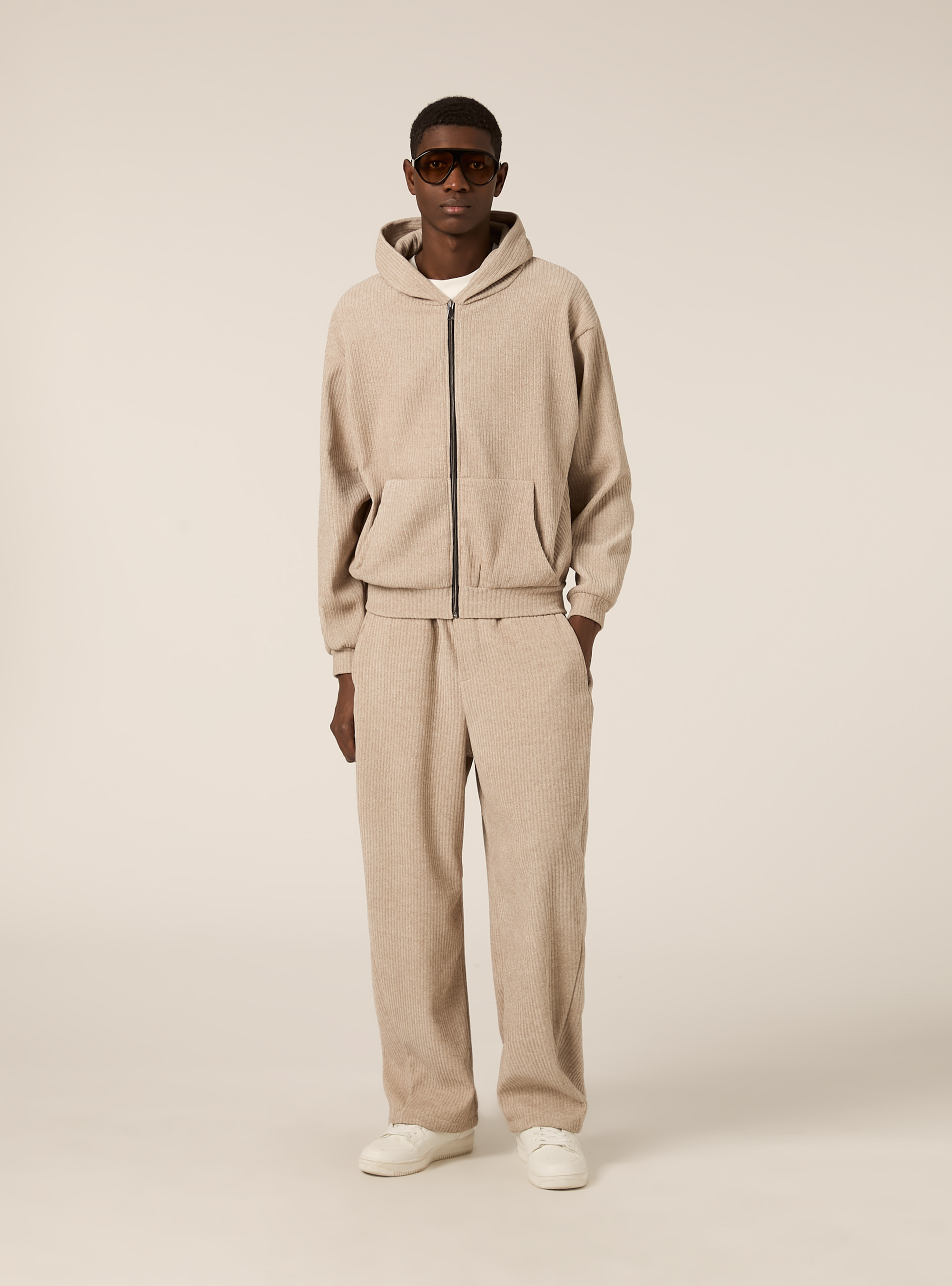 Cardigan boxy fit in velluto a coste, BG3 BEIGE LIGHT