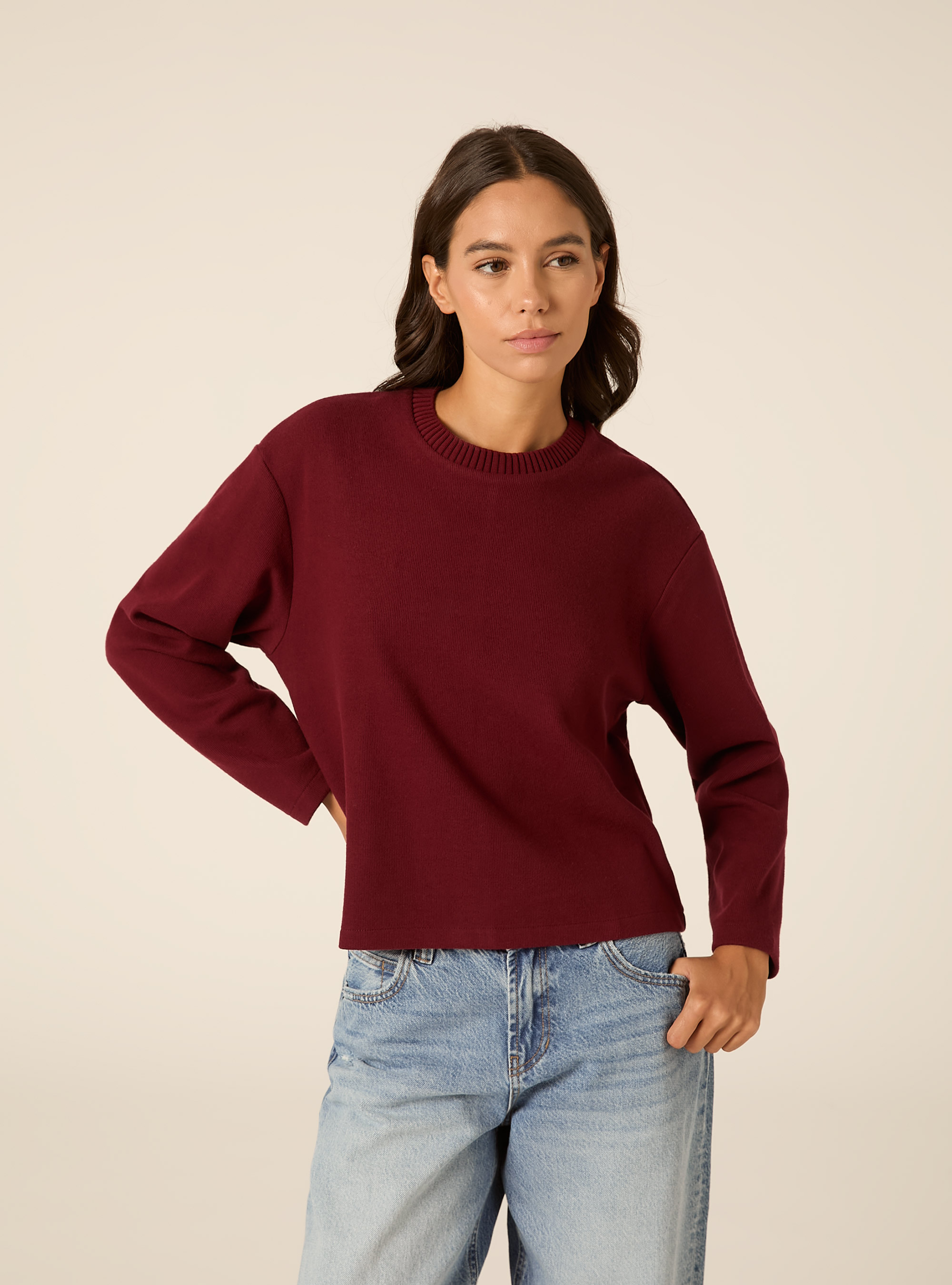 Maglia collo rotondo, BO1 BORDEAUX DARK