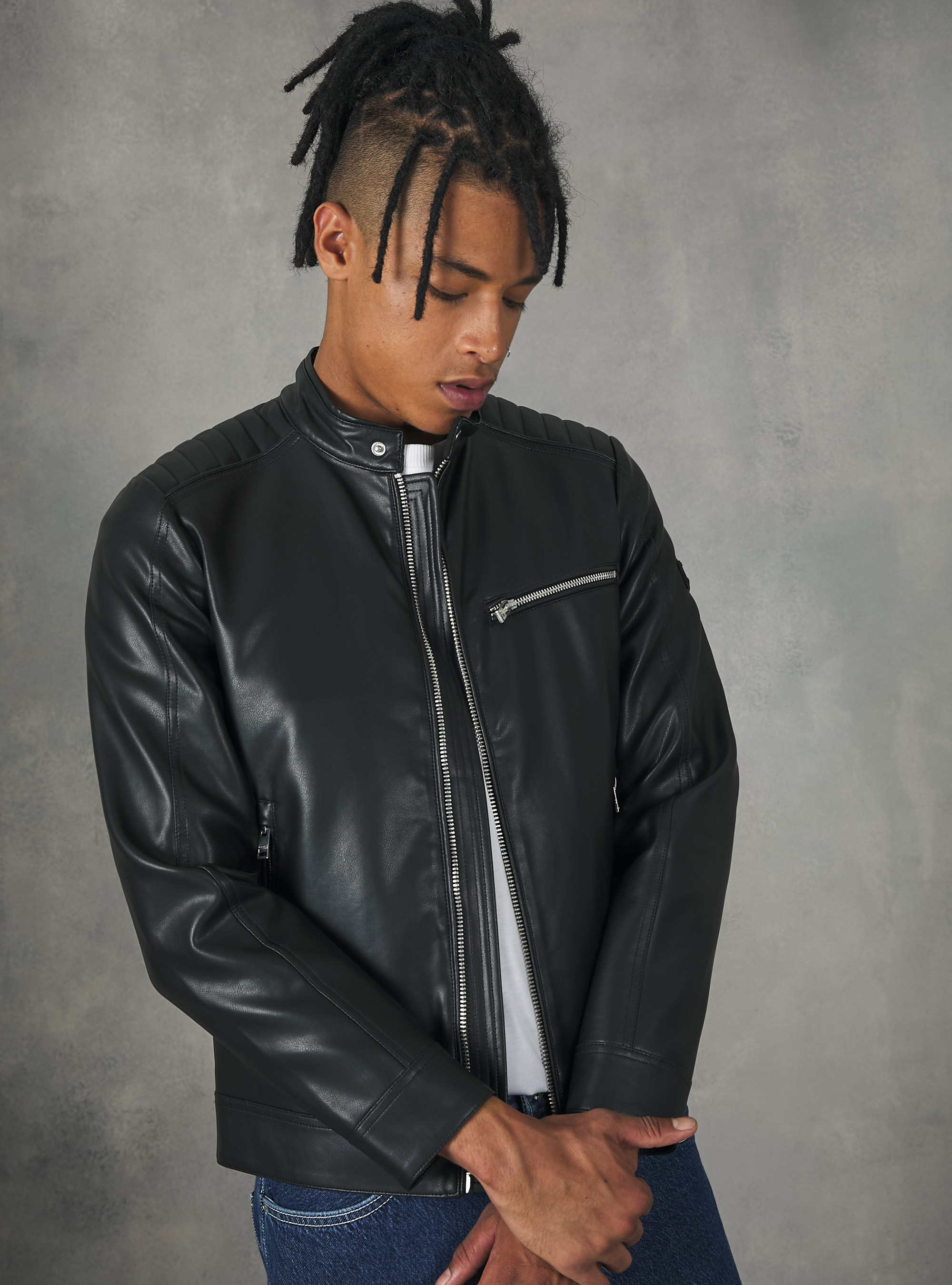 Veste motard effet cuir, BK1 BLACK