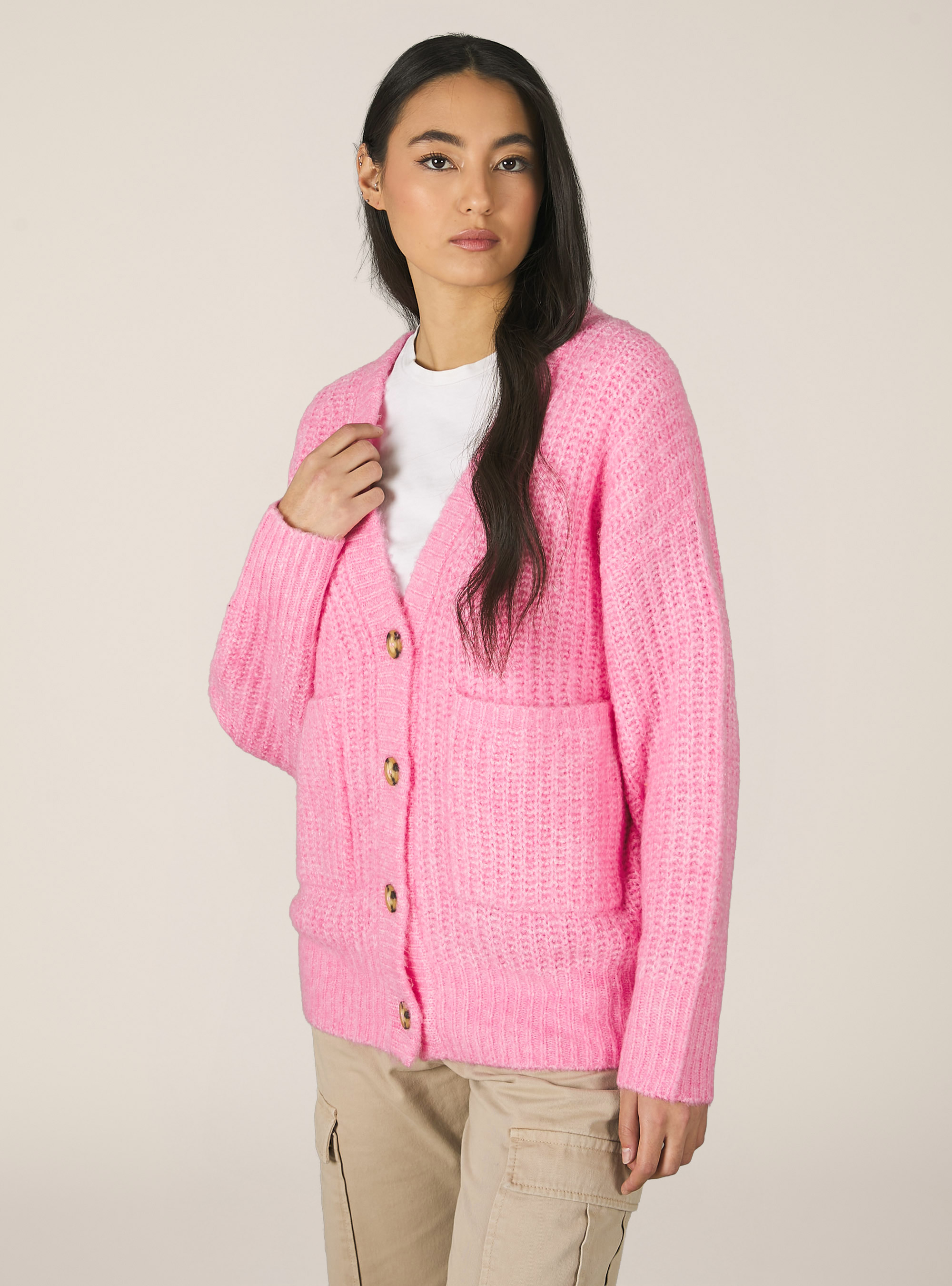 Ribbed cardigan pullover, MPK2 PINK MEL MEDIUM