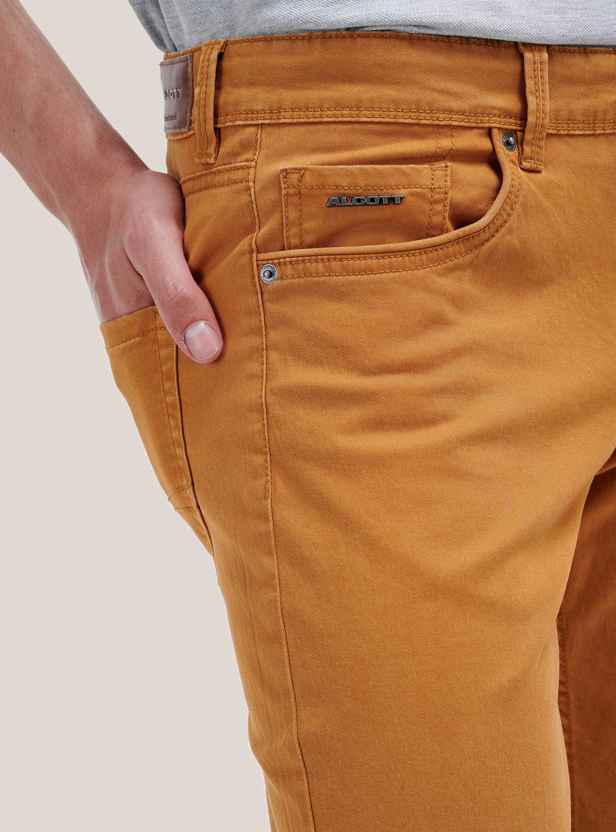 Recycled cotton skinny fit trousers, MUSTARD