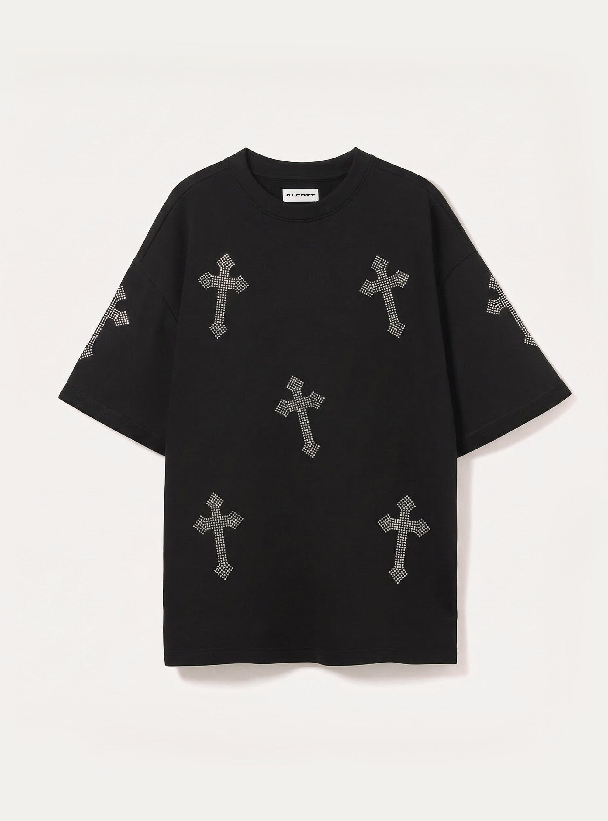 Maglietta boxy fit con strass, BK1 BLACK