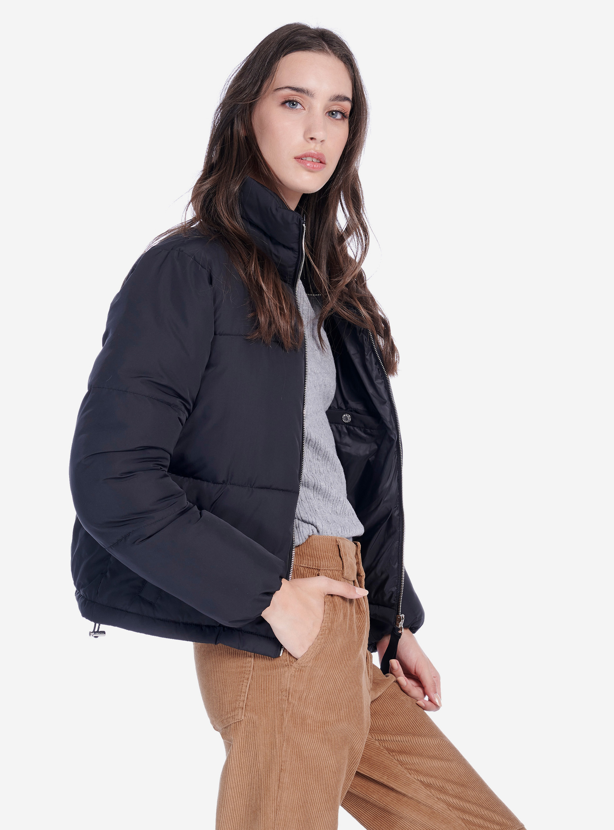 Short padded jacket, BLACK