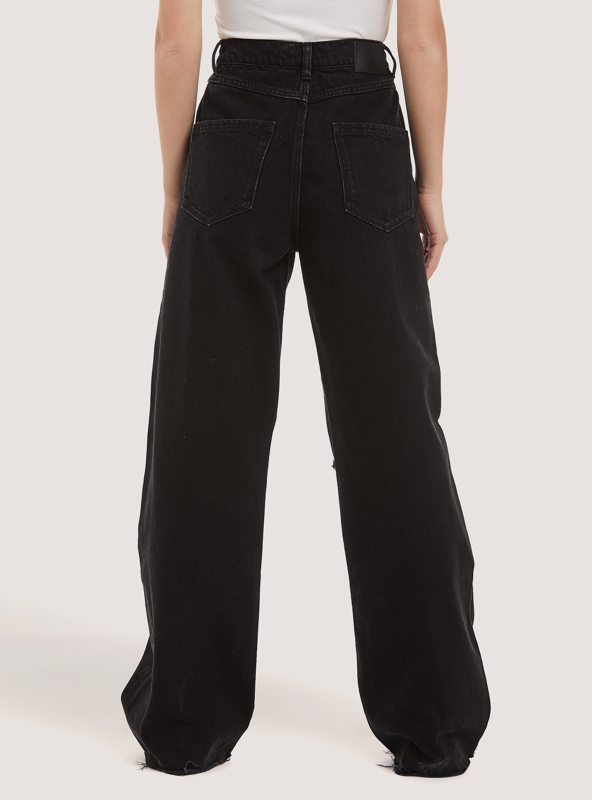 Jeans straight fit con vita asimmetrica, D000 BLACK