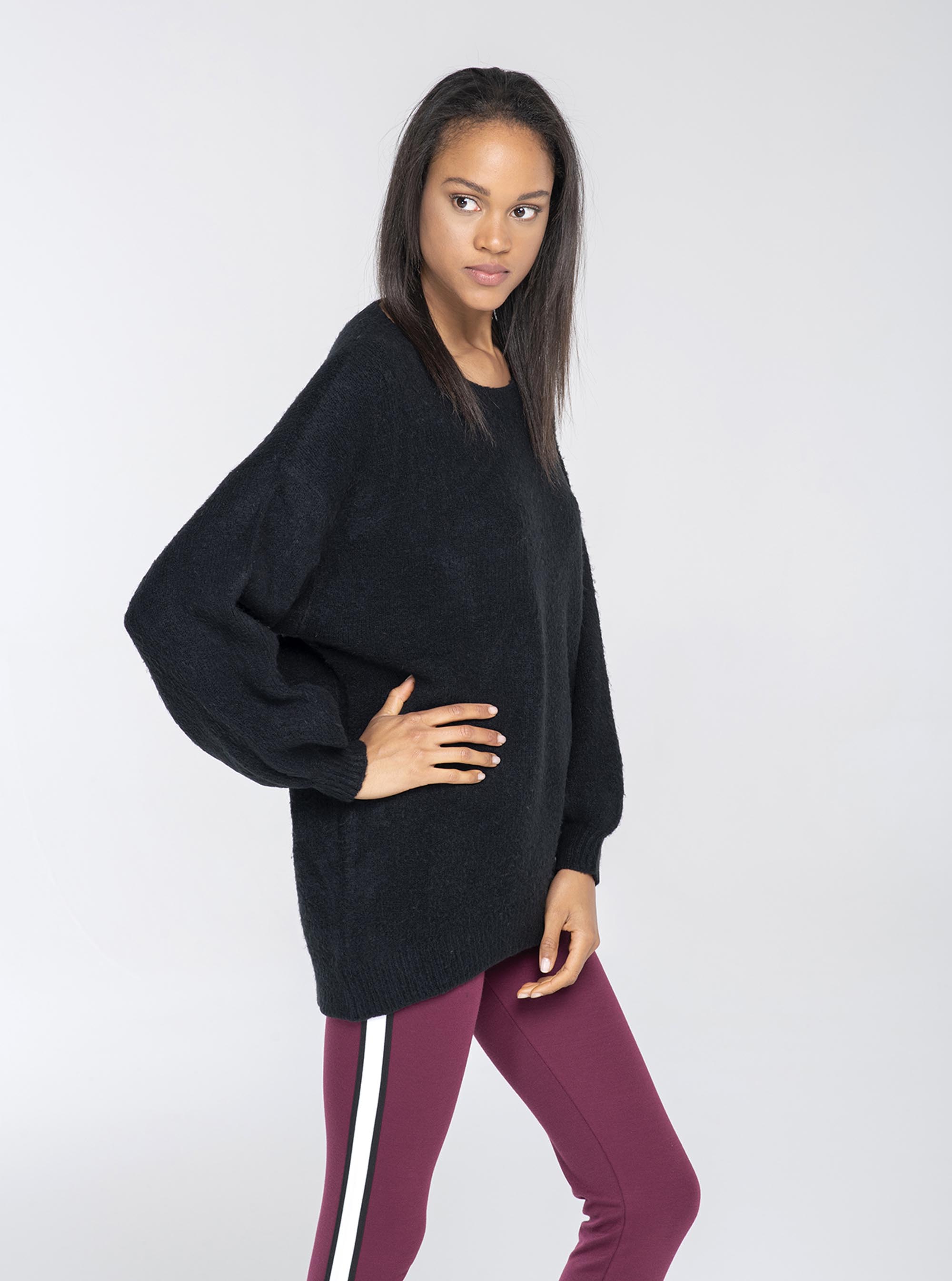 Pullover girocollo long fit, C101 BLACK