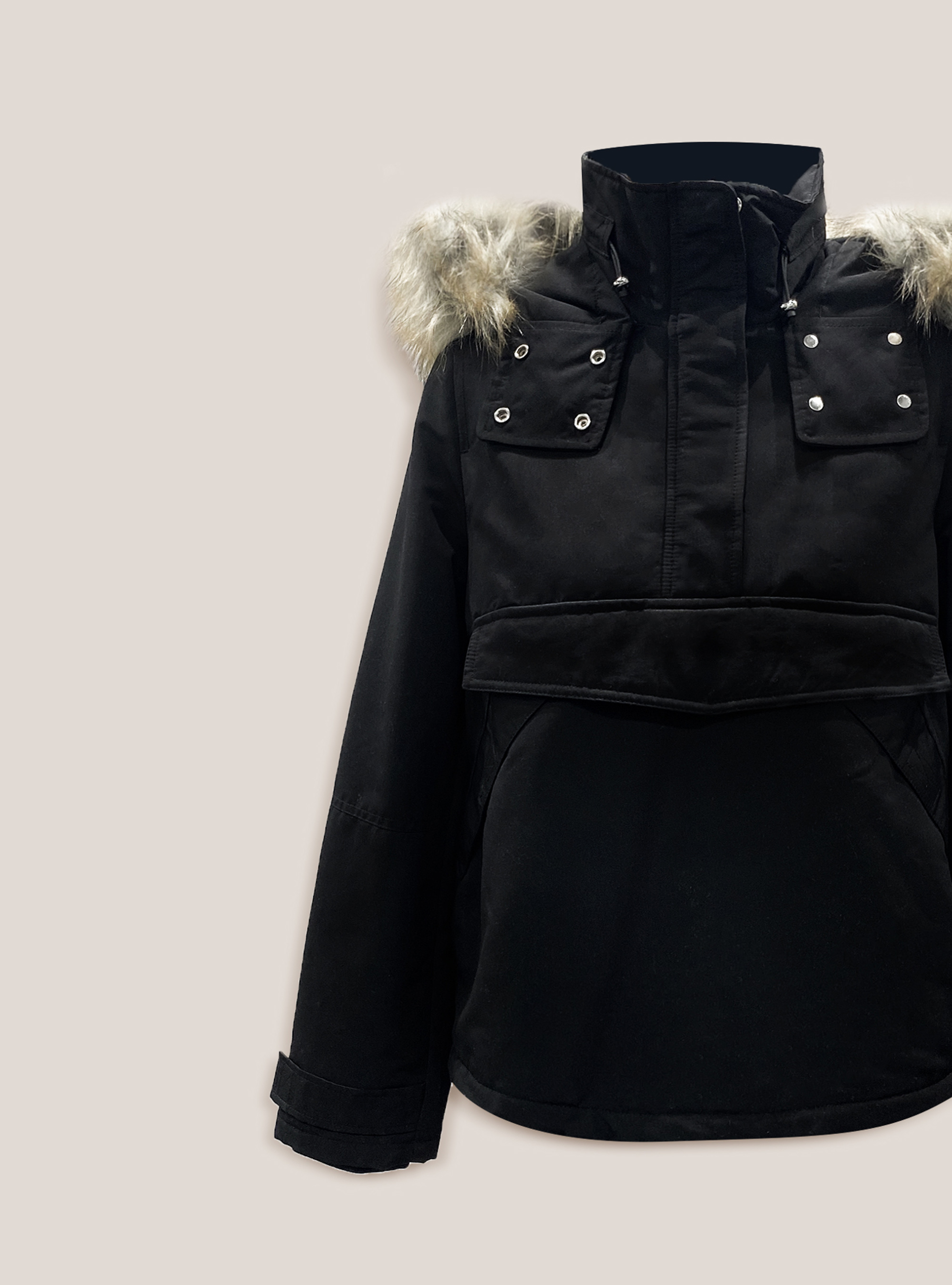 Anorak con pelliccia, C101 BLACK