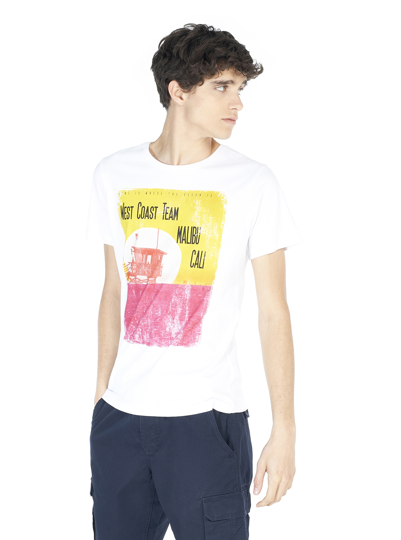 Cotton T-shirt with frontal print, C099 WHITE