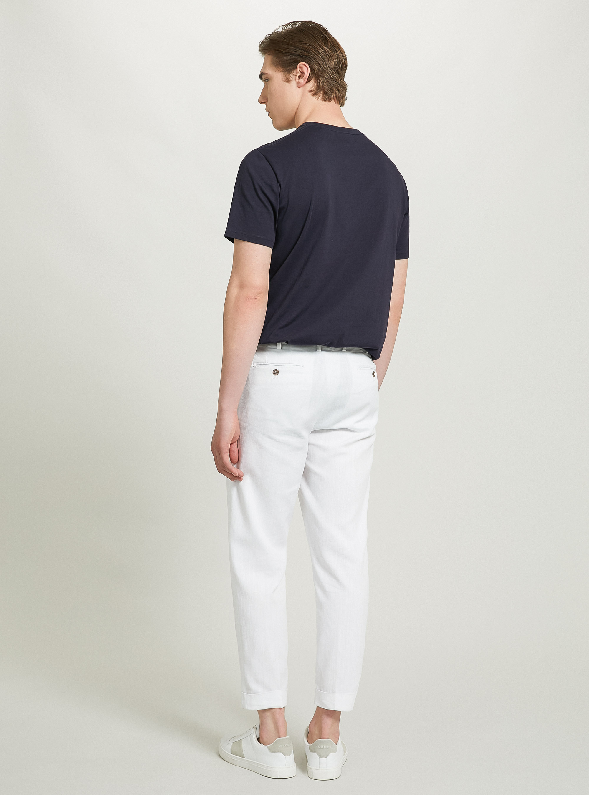 Linen-blend chinos with darts, WH1 OFF WHITE