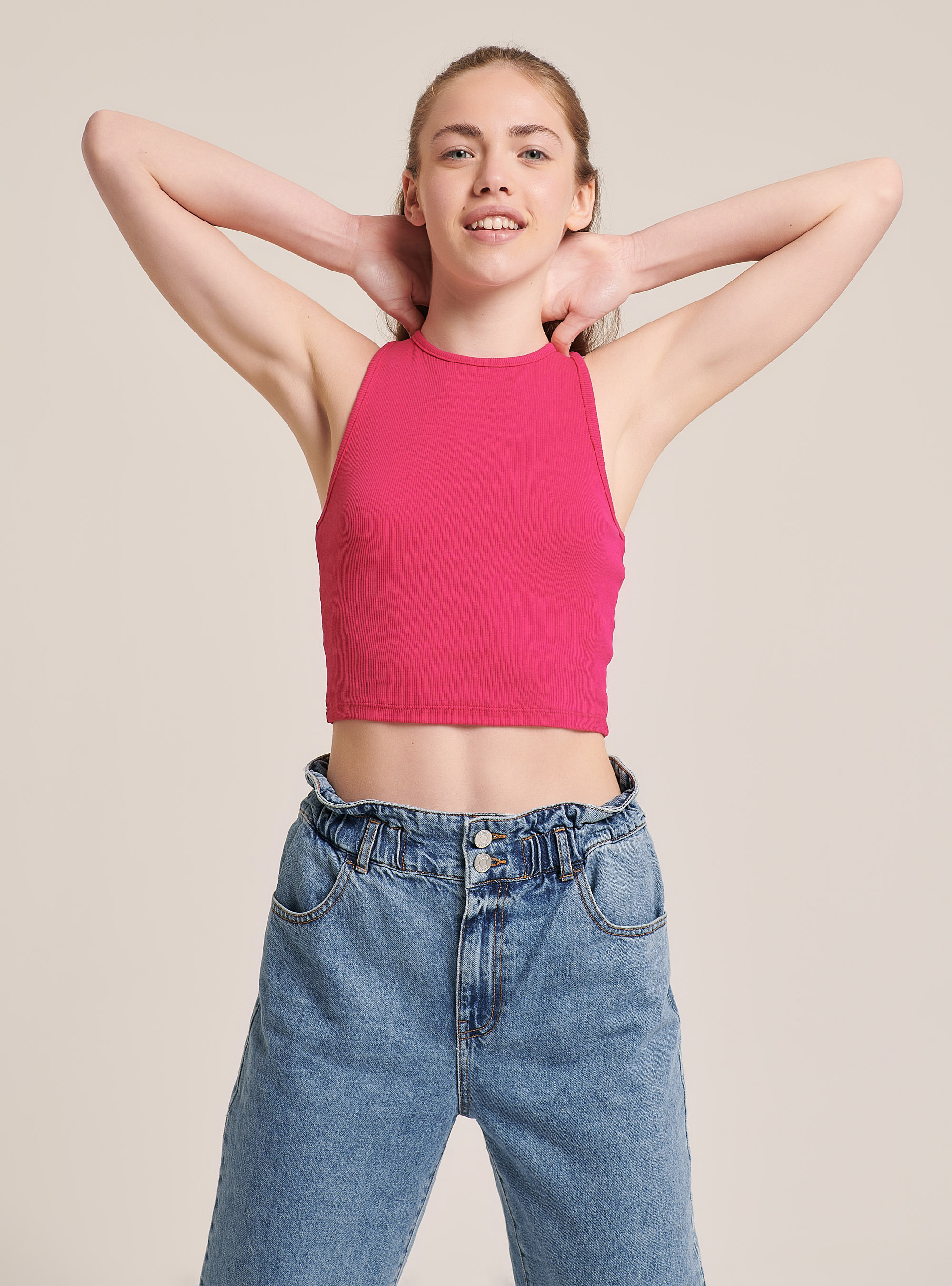 Stretch Crop Top aus Baumwolle, C4435 FUXIA