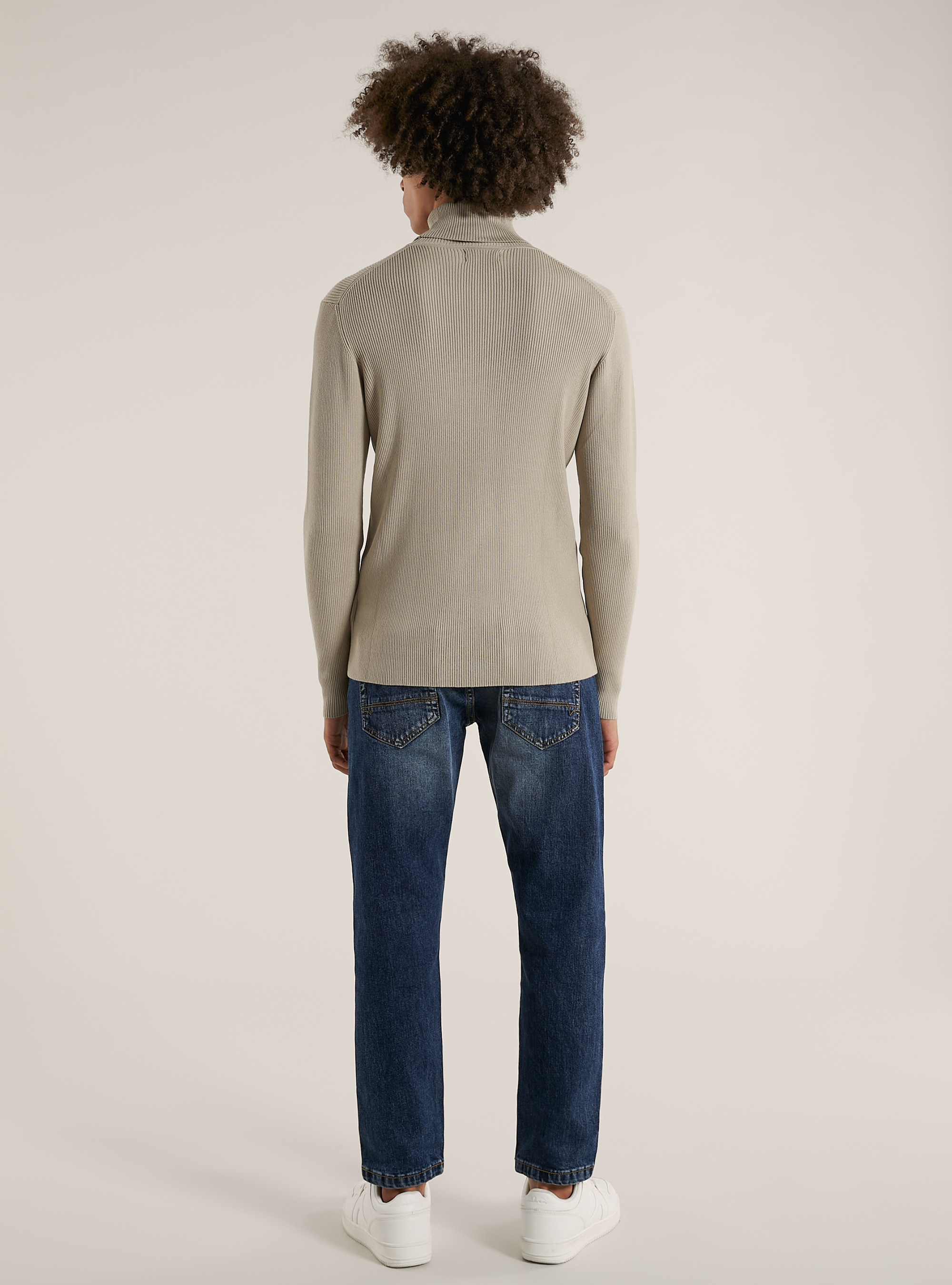 Pullover a collo alto a coste, BG2 BEIGE MEDIUM