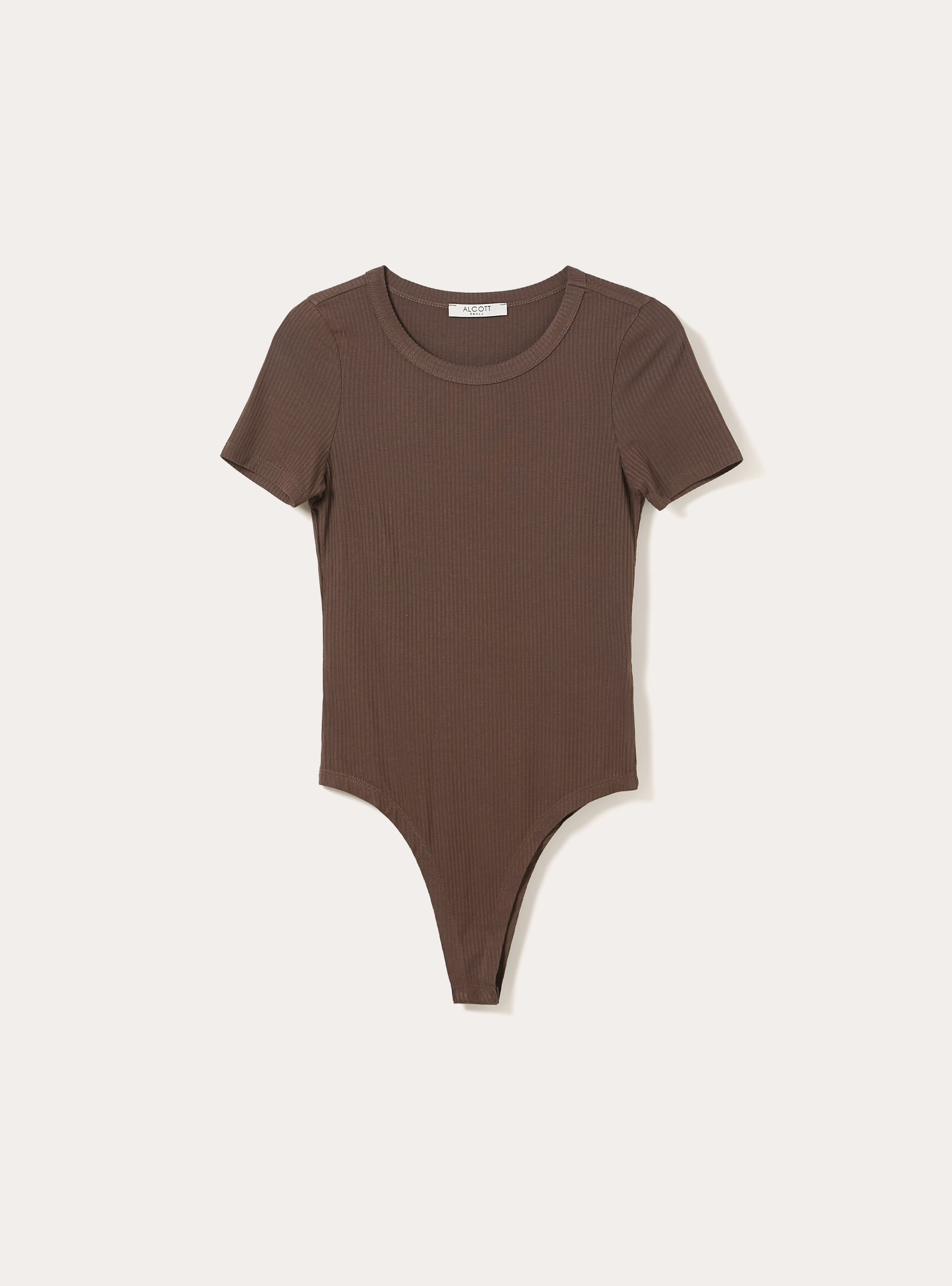Body a coste maniche corte, BR2 BROWN MEDIUM