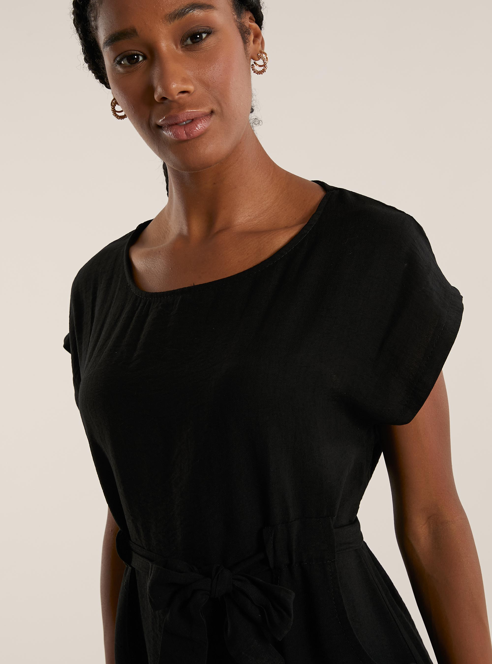 Short dress with belt, BK1 BLACK