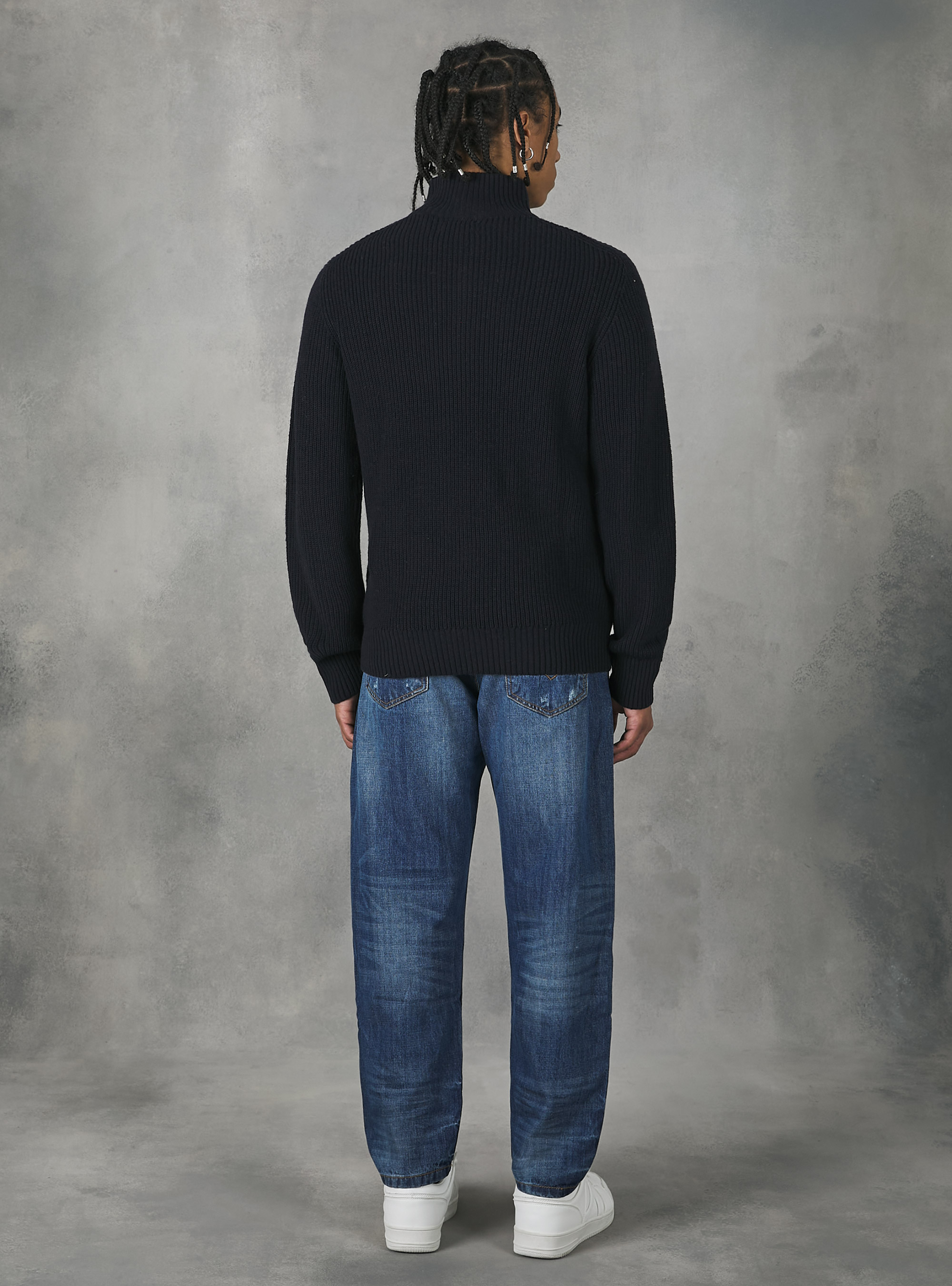 High neck pullover with half zip, NA1 NAVY DARK