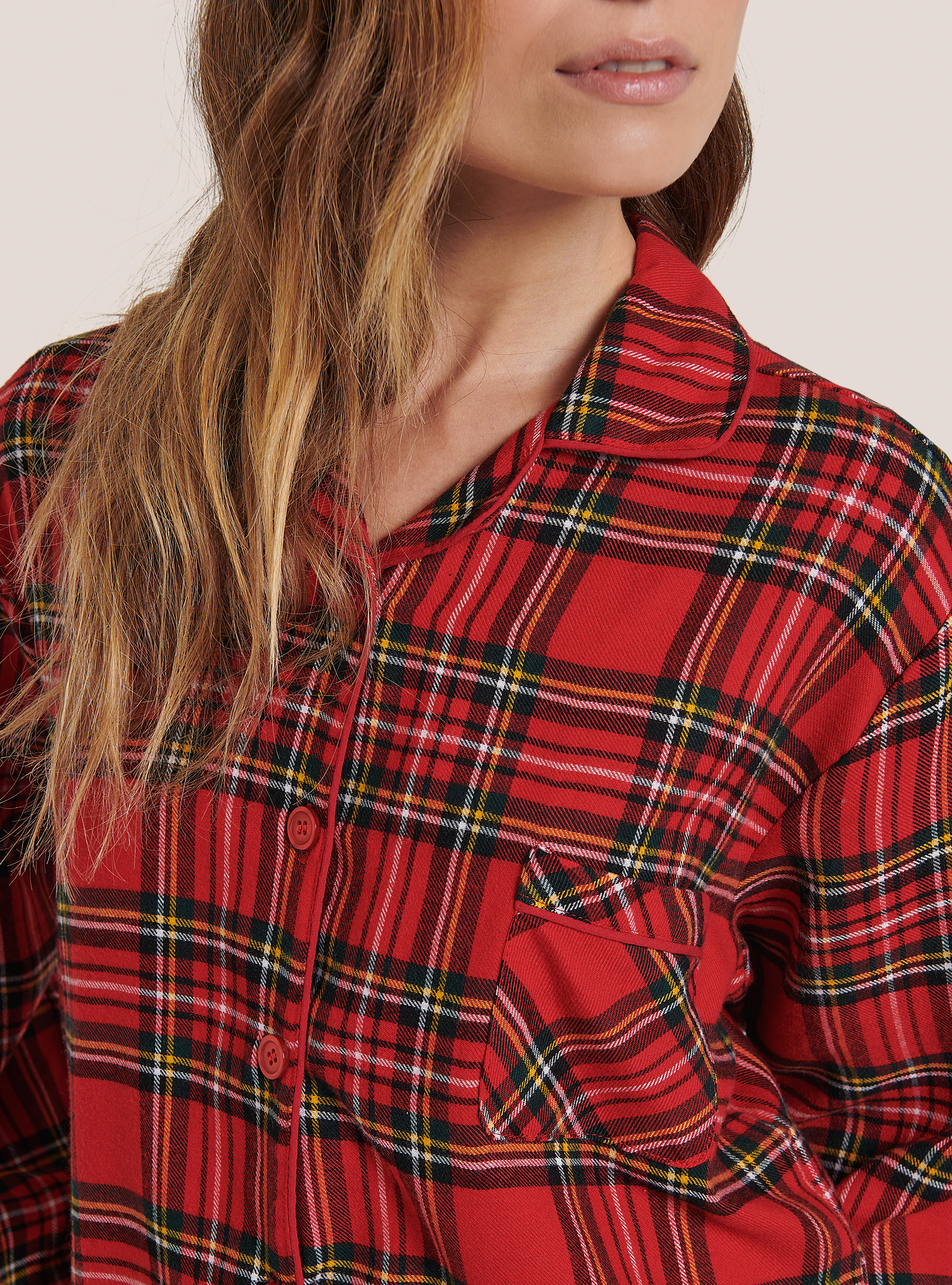 Conjunto de pijama de tartán con bolsillo, CUADROS