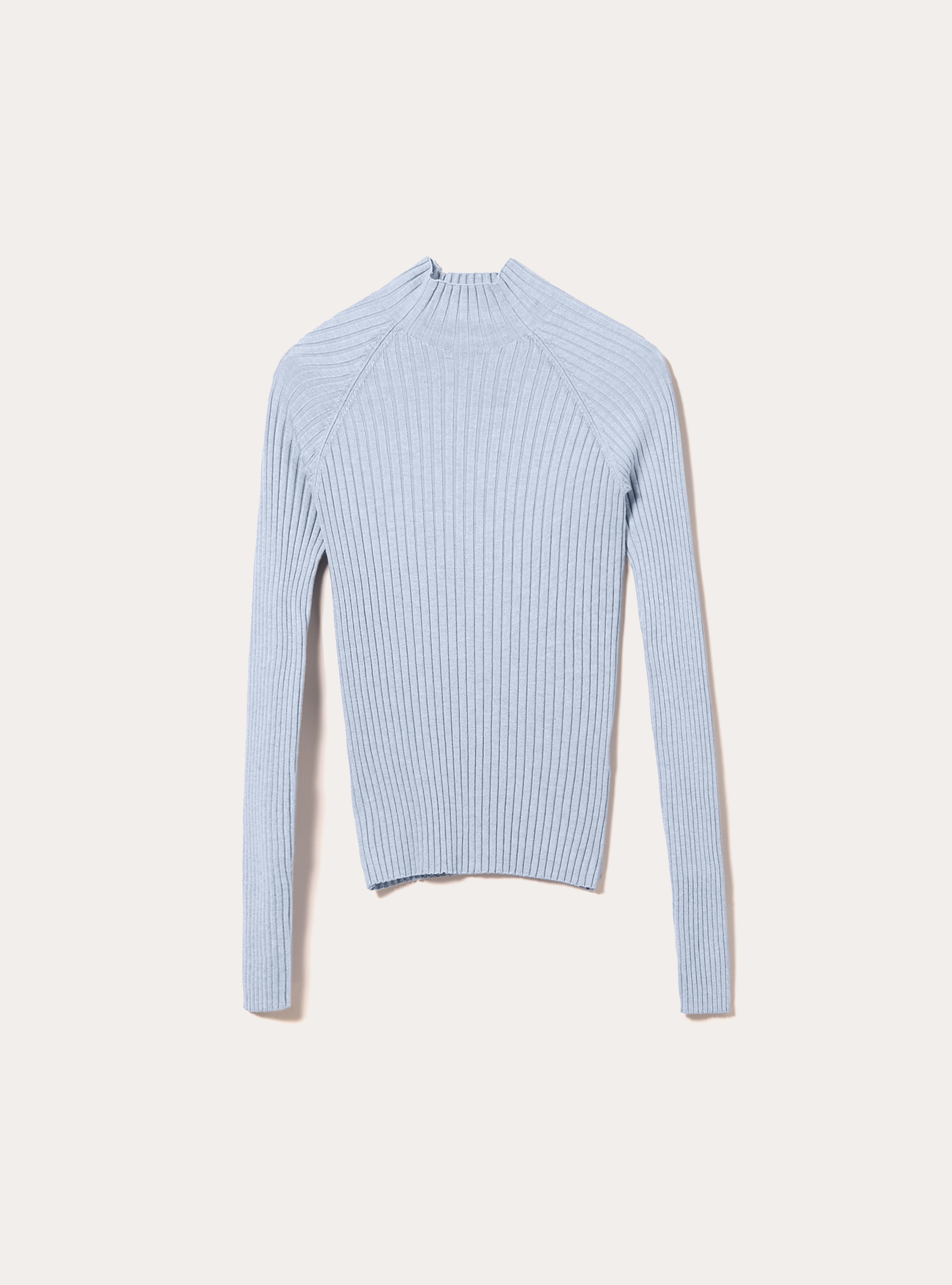 Mid-neck ribbed pullover, MAZ2 AZURE MEL MEDIUM