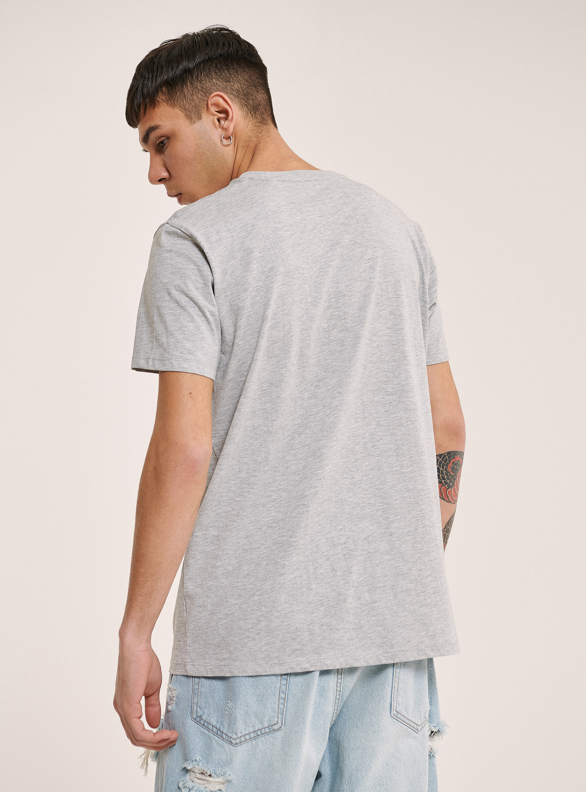 T-shirt in 100% cotton with logo printed, LIGHT GREY MELANGE