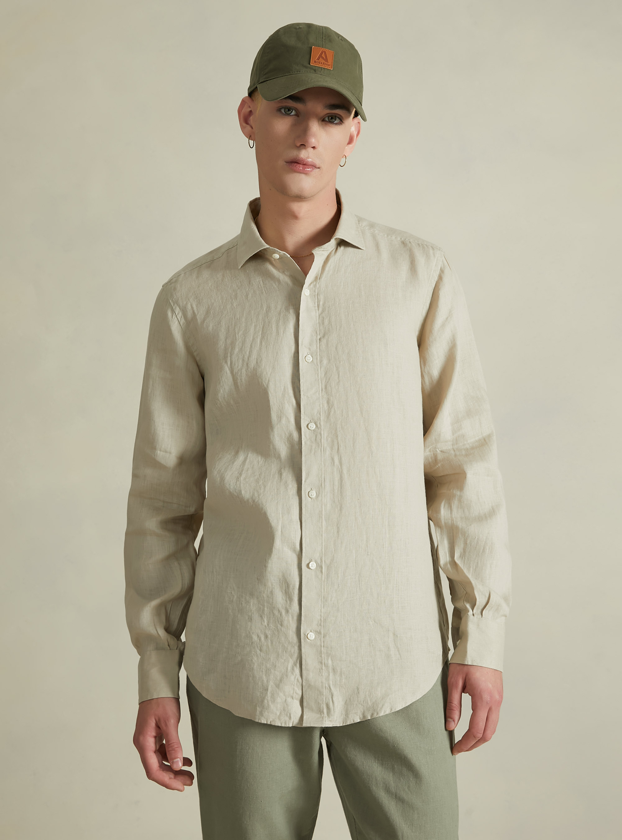 Chemise à manches longues en pur lin, BG2 BEIGE MEDIUM