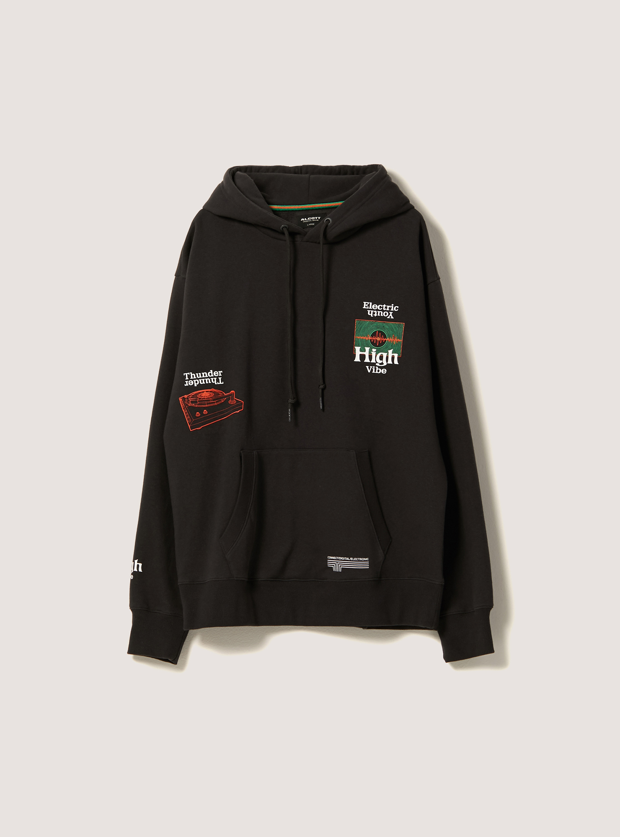 Sweatshirt with print and hood, BK2 BLACK MEDIUM