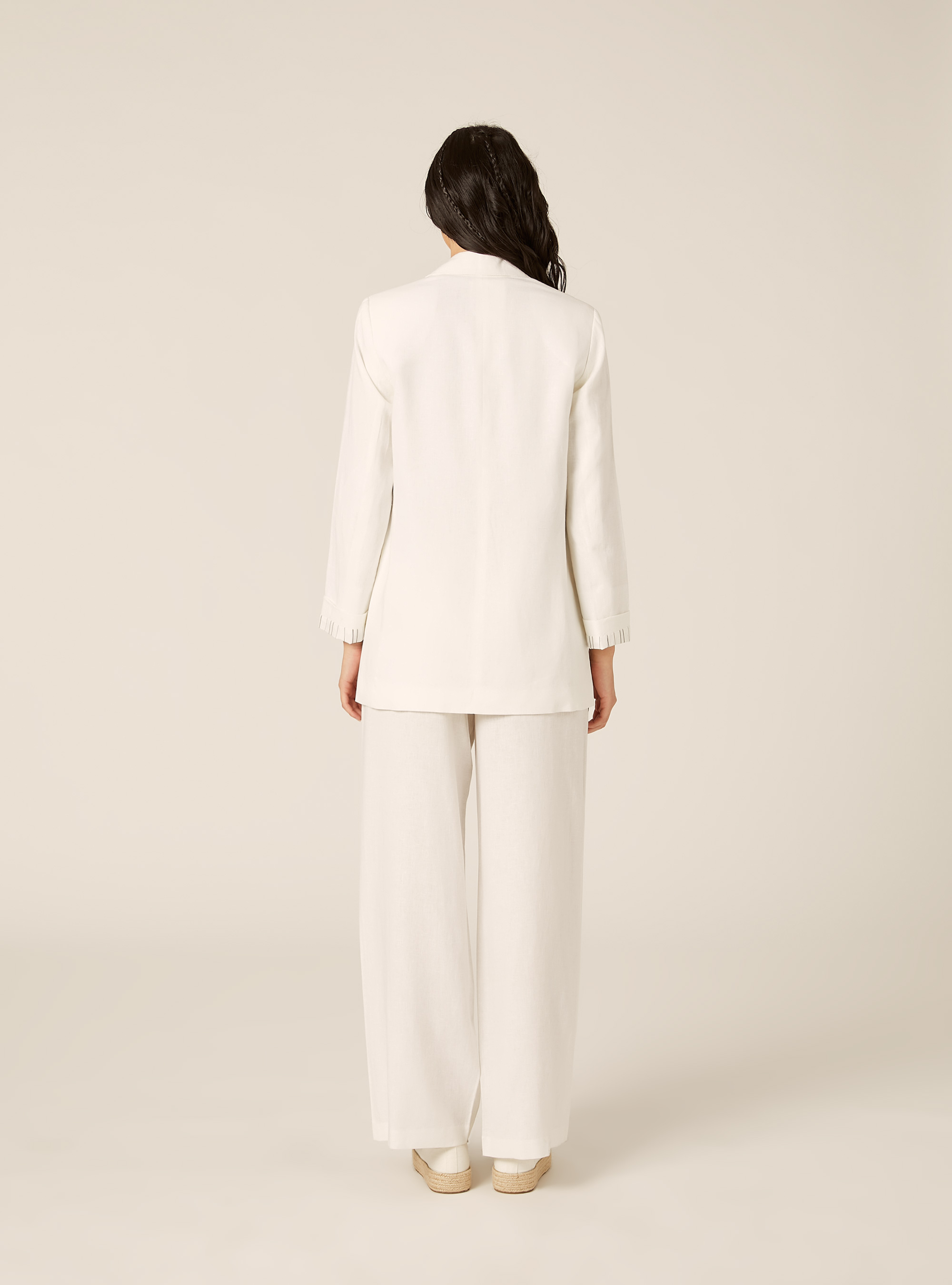 Blazer aperto misto lino, WH2 WHITE