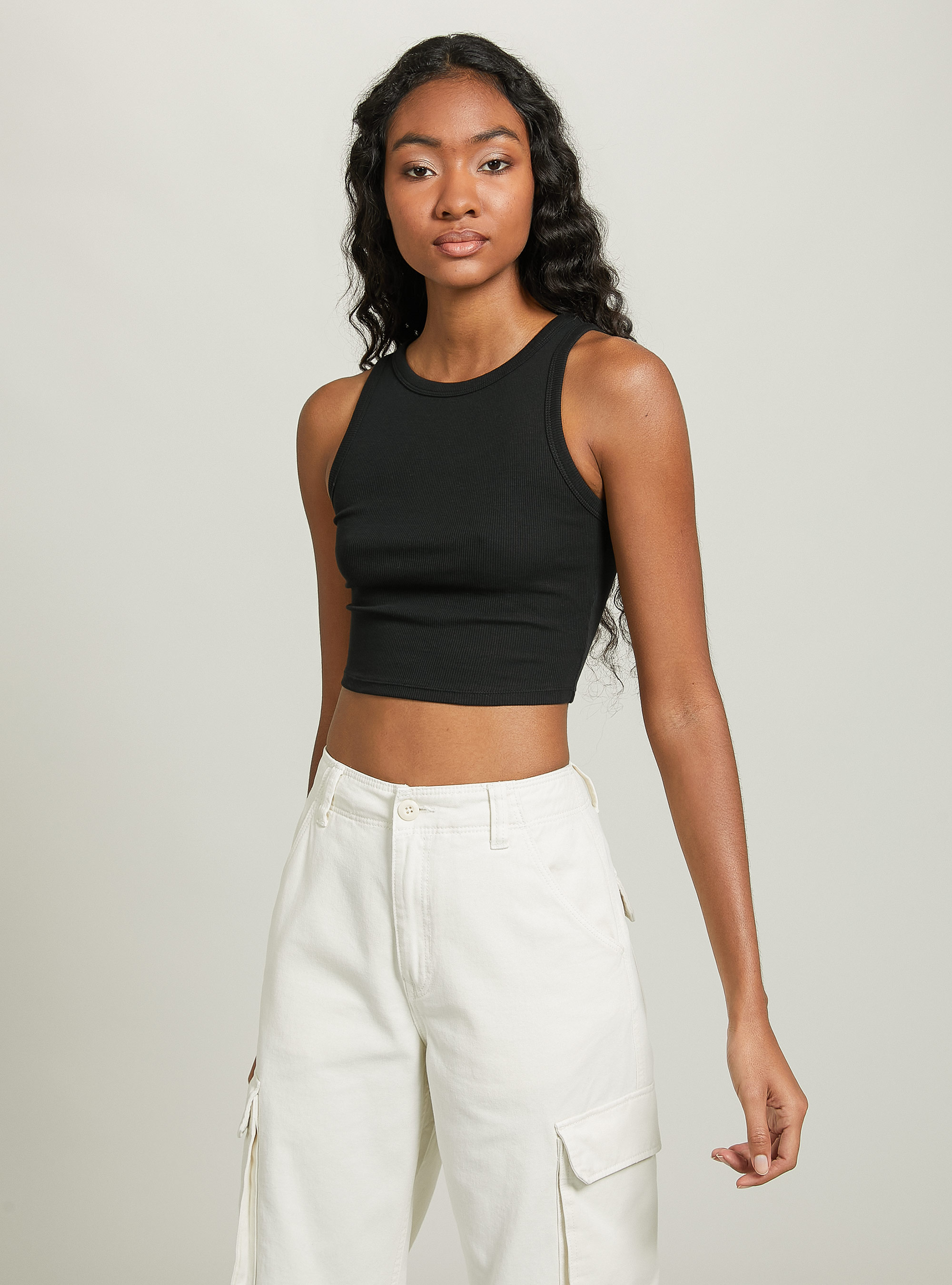 Débardeur court en coton, BK1 BLACK