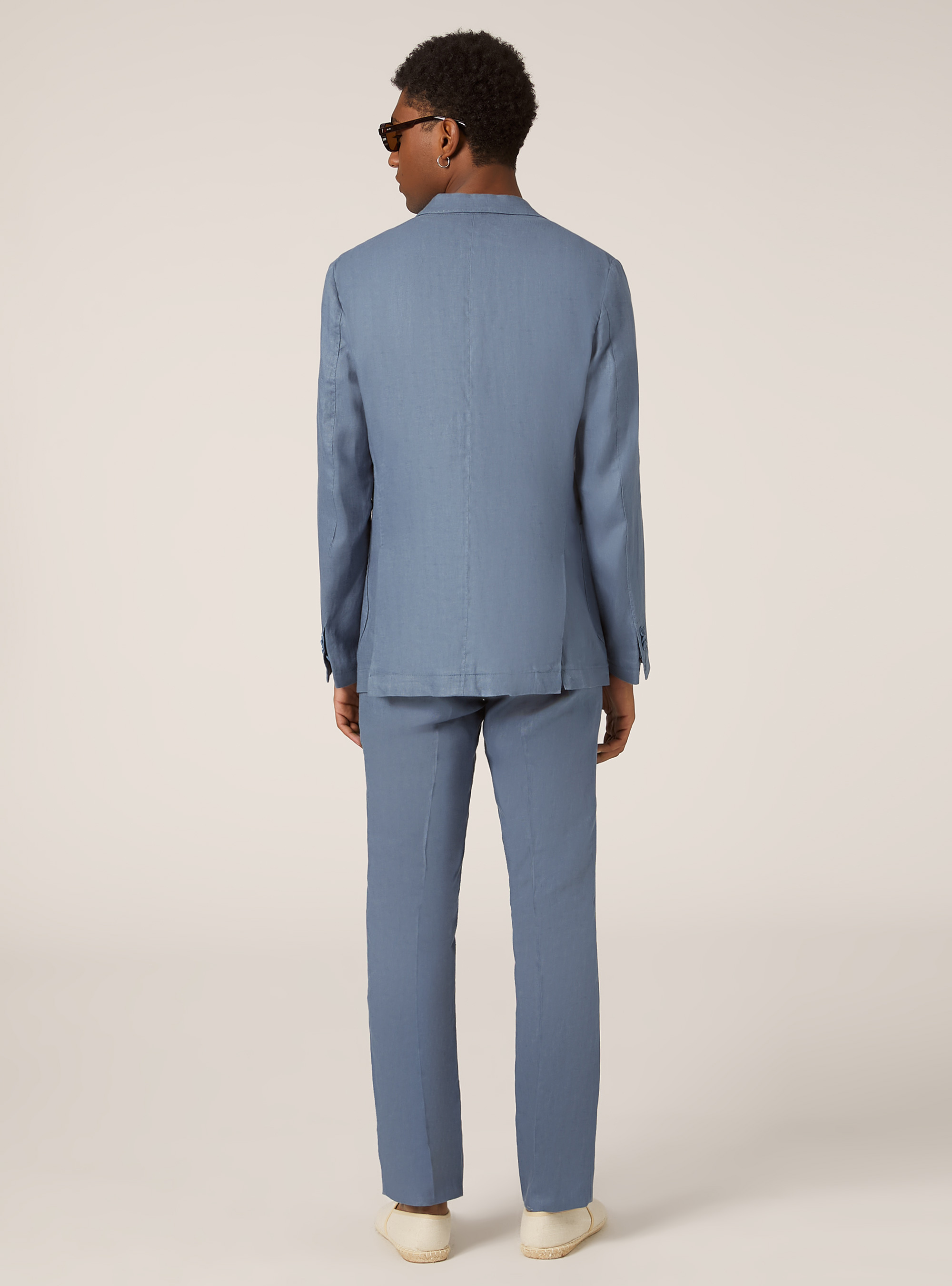 Chaqueta de lino puro con botonadura simple, OB2 BLUE OIL MED.