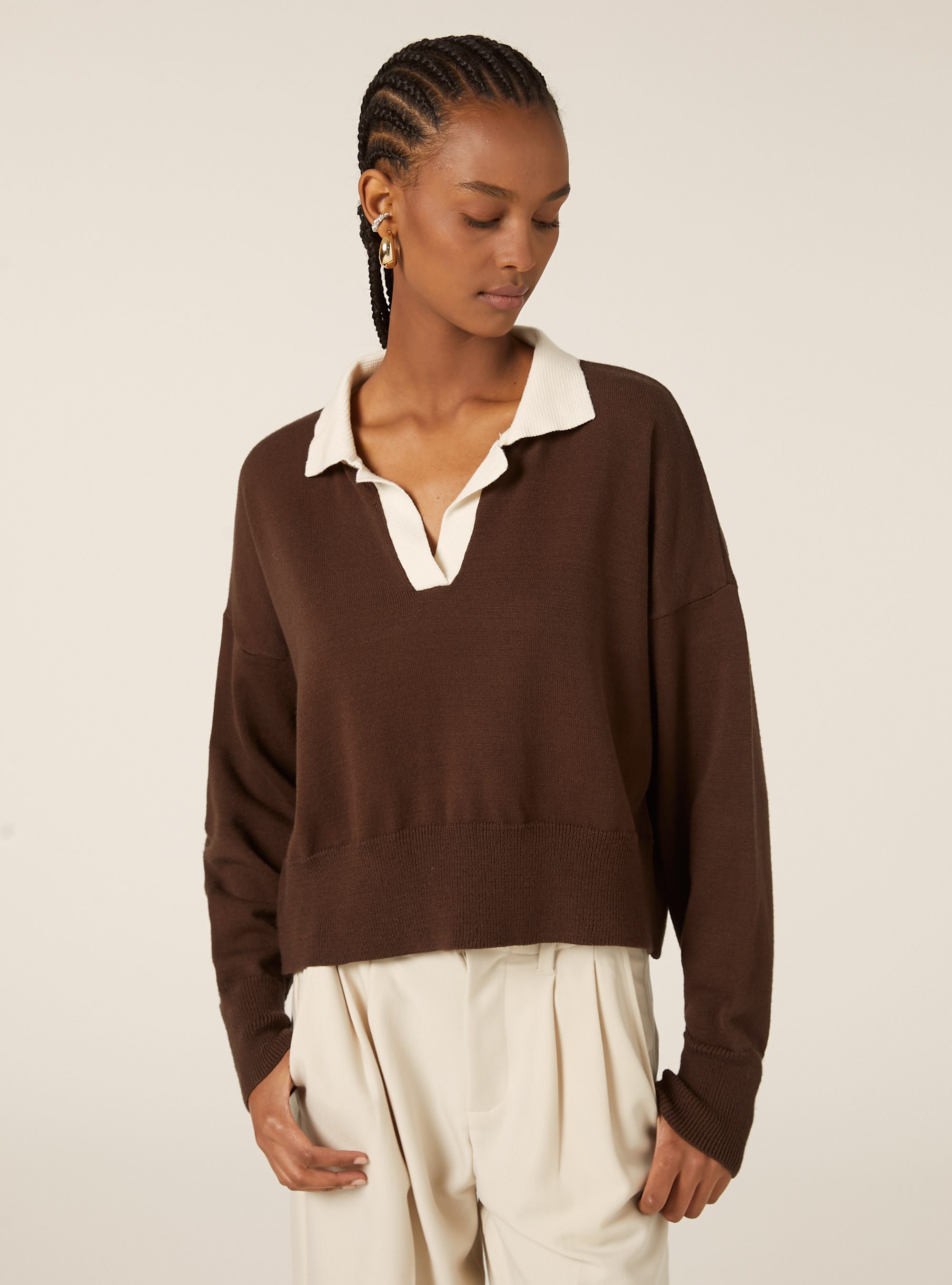 Knitted polo shirt, BR1 BROWN DARK