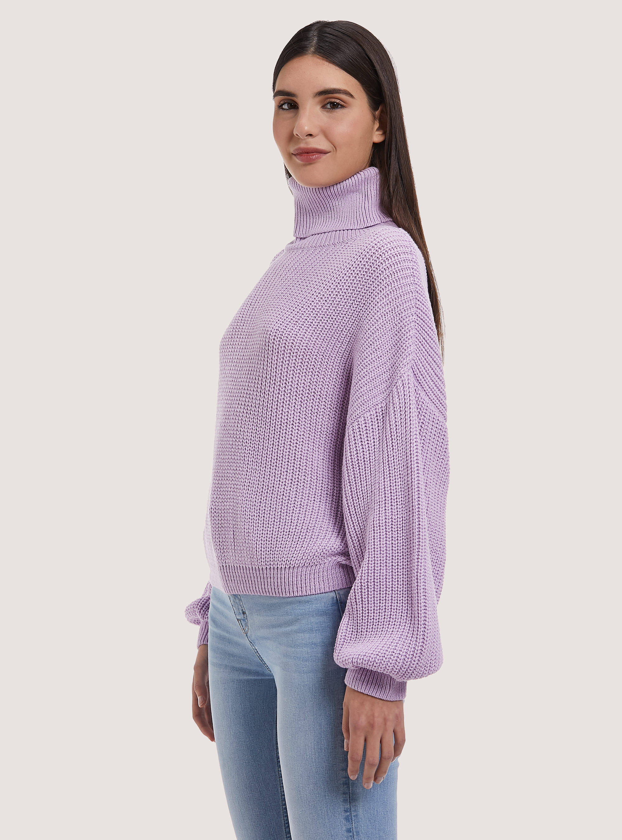 Pullover costa inglese a collo alto comfort fit, C3303 LILLAC