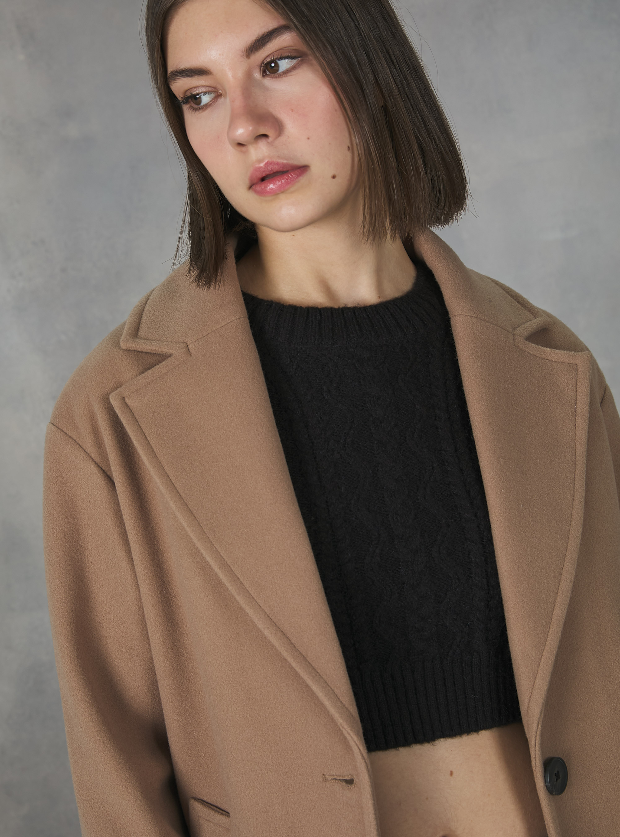 Plain-coloured gauze knit coat, TB2 TOBACCO MEDIUM