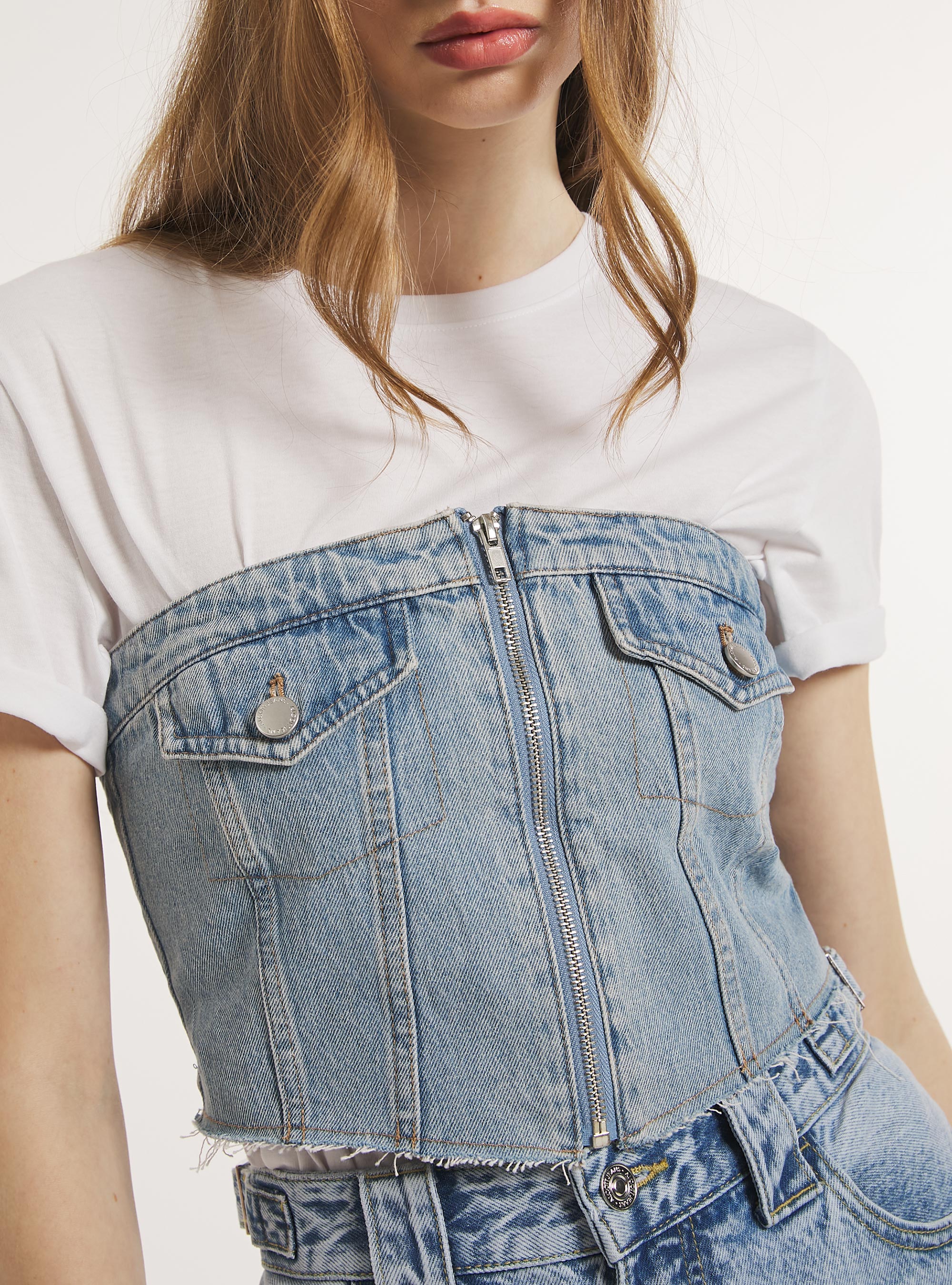 Denim bustier with zip, D006 AZURE