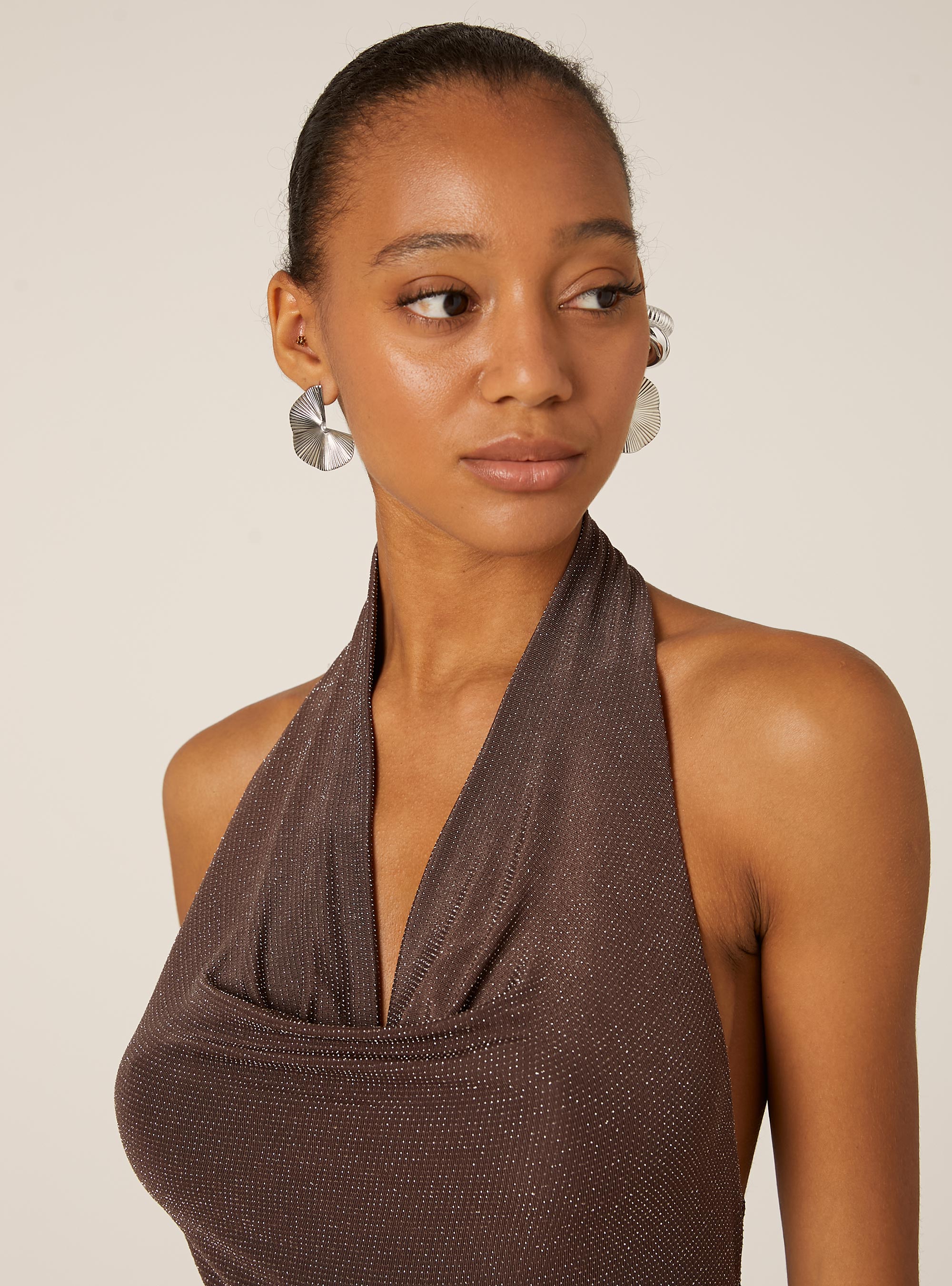 Halter dress with rhinestones, BR2 BROWN MEDIUM