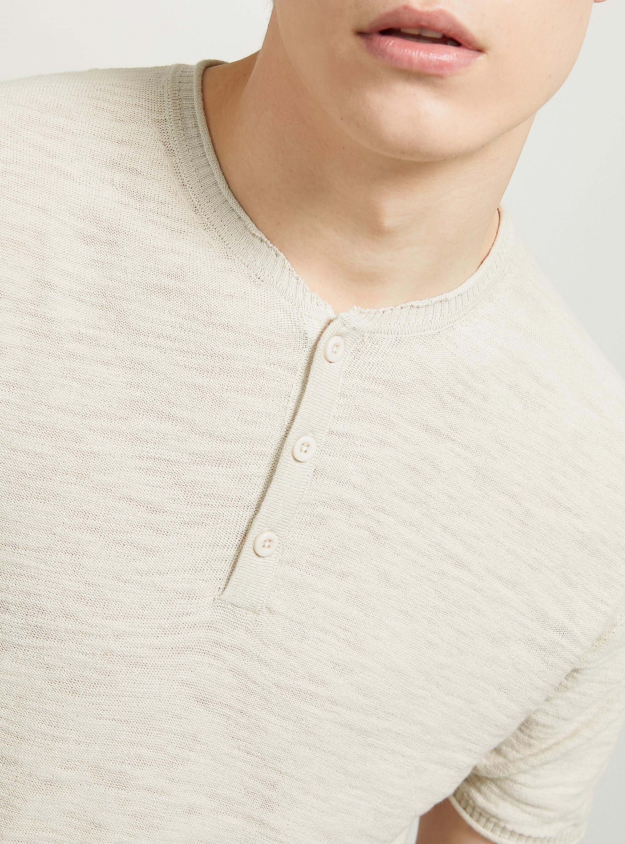 Short-sleeved serafino pullover, BG2 BEIGE MEDIUM