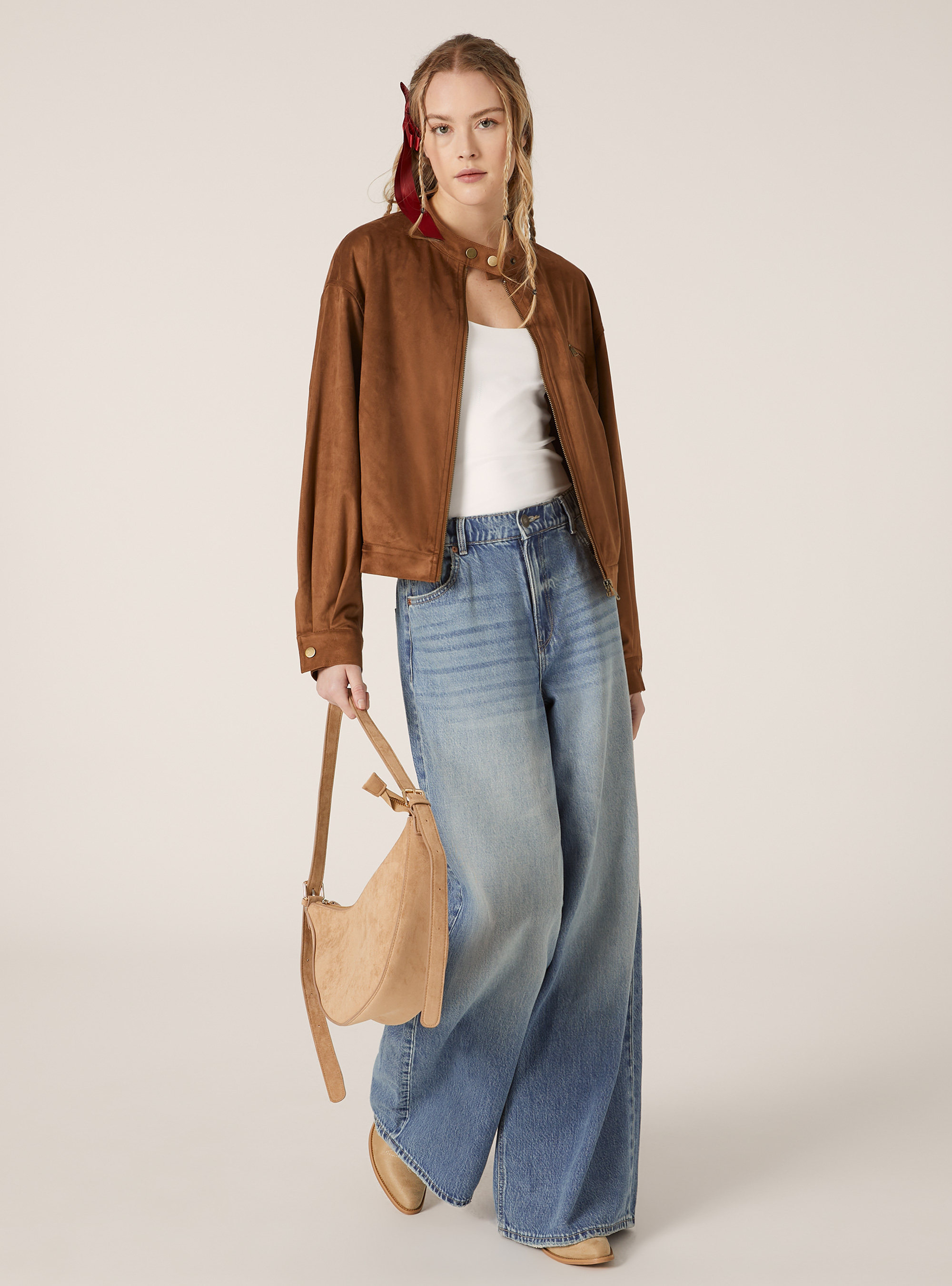 Giubbotto biker effetto suede, TB2 TOBACCO MEDIUM