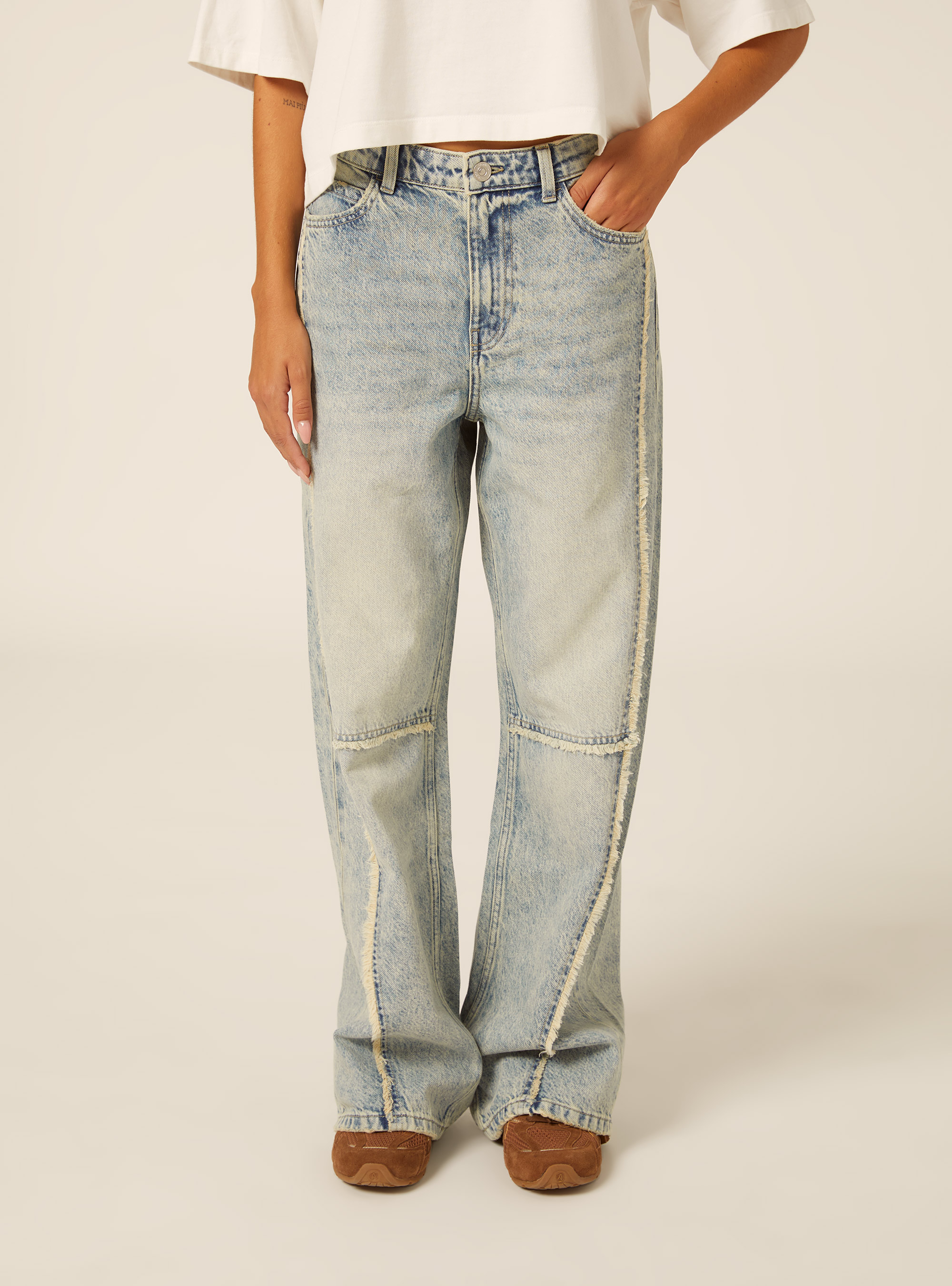 Jeans baggy con frange, D005 LIGHT BLUE