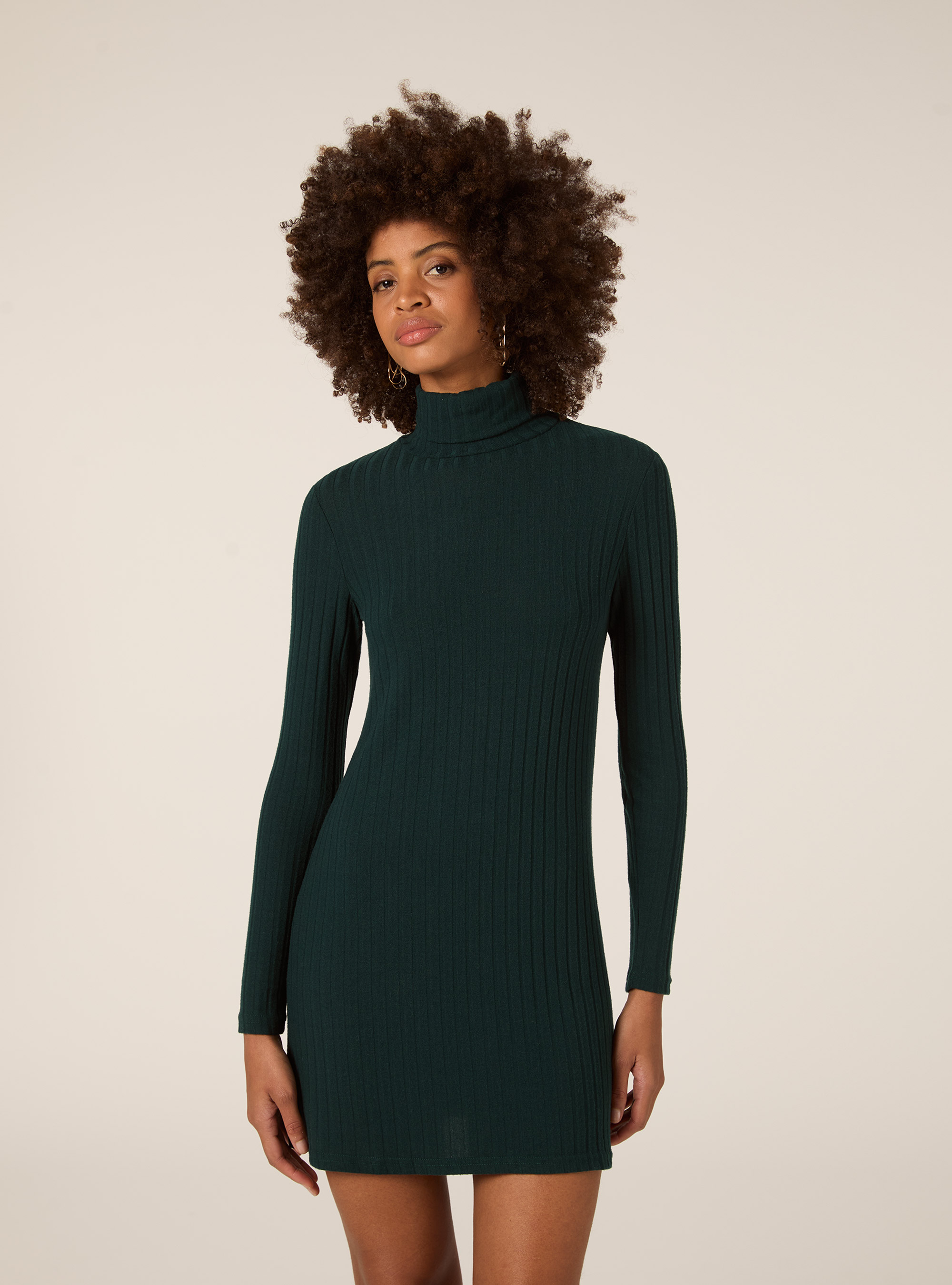 SHORT DRESS WITH HIGH RIBBED COLLAR, GREEN