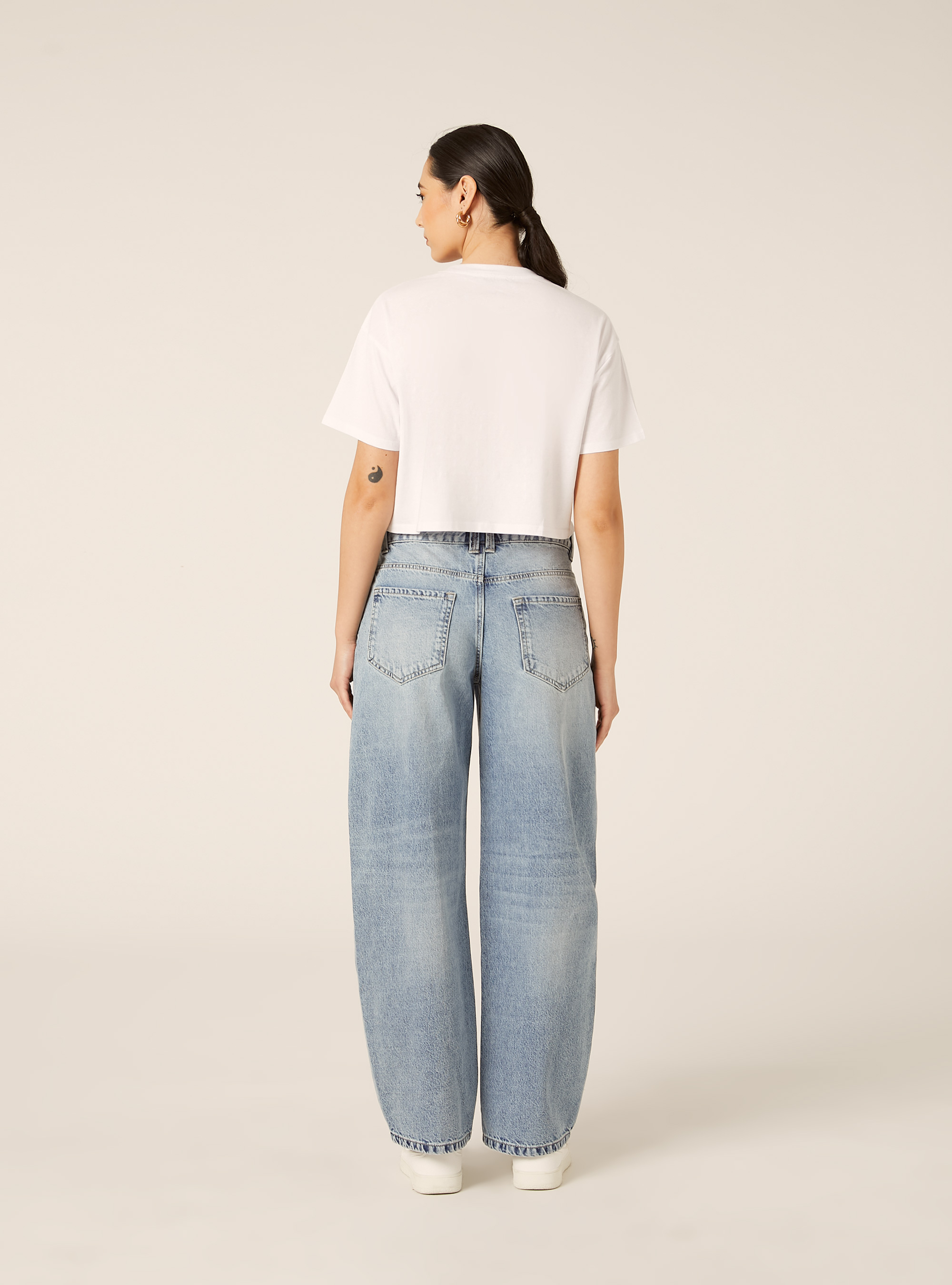 T-shirt crop over tinta unita, WH3 WHITE