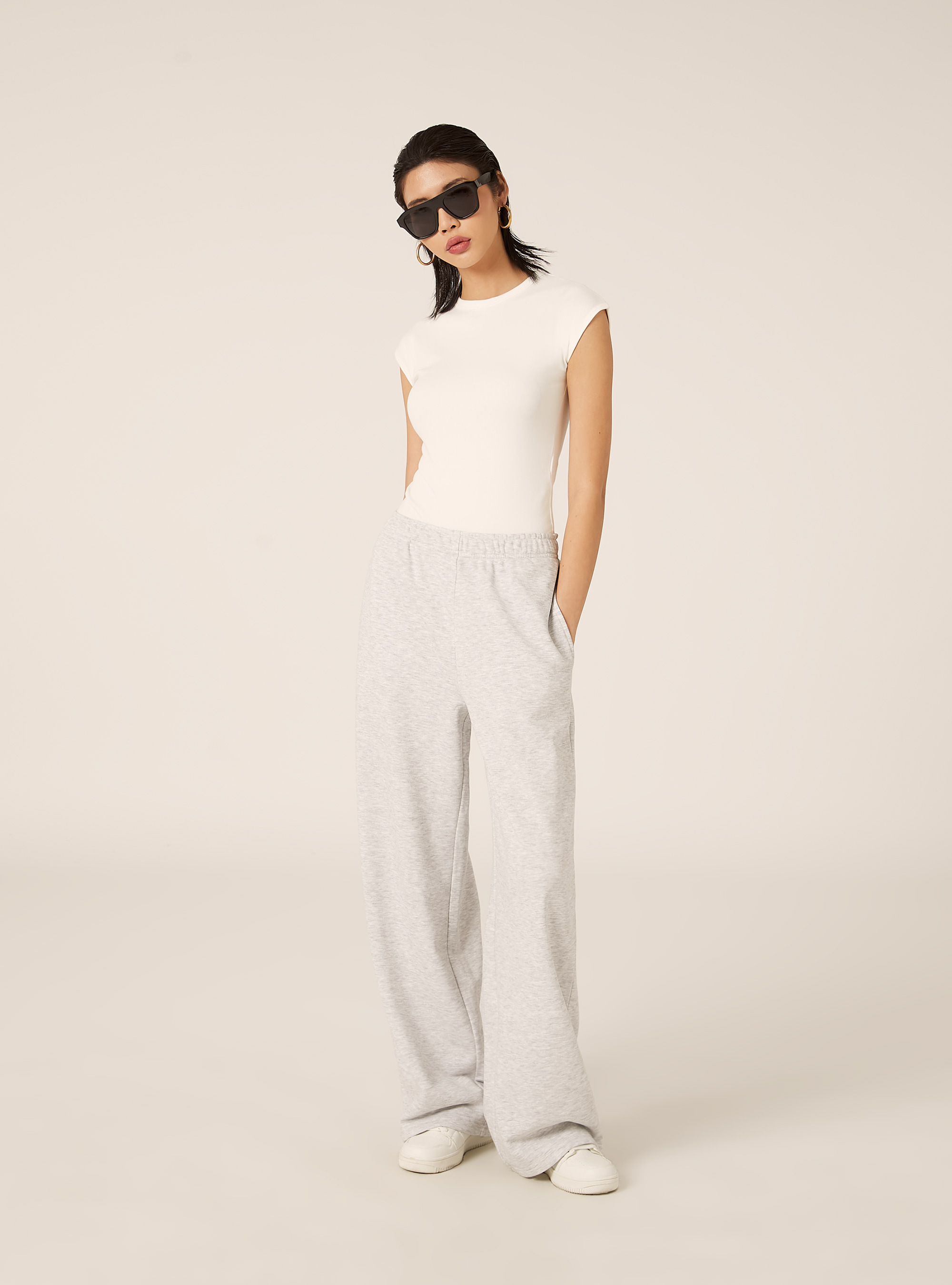 Pantaloni jogger gamba larga, MGY3 GREY MEL LIGHT