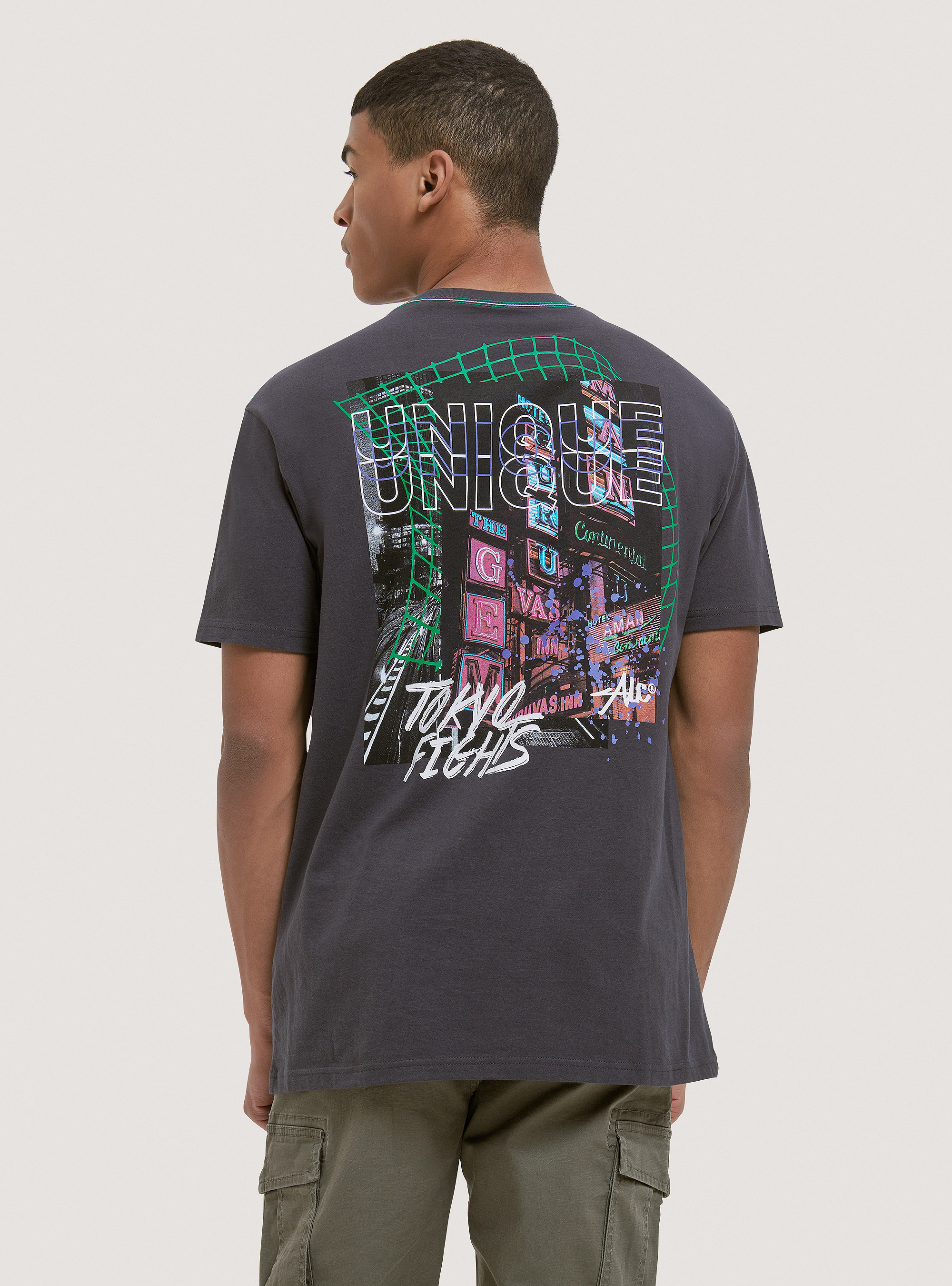 T-shirt en coton avec imprimé, C1111 BLACK