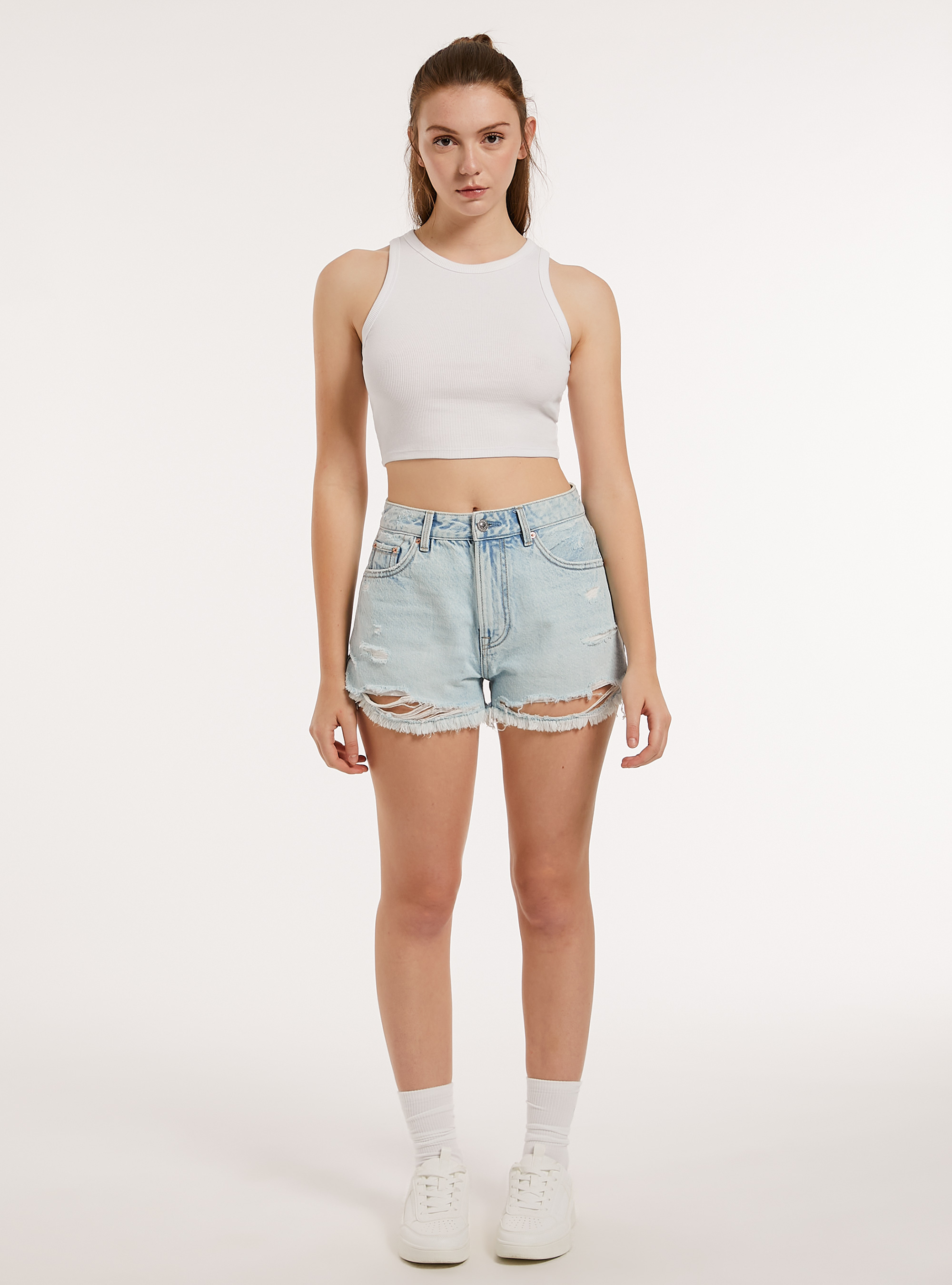 Denim shorts with breaks, D006 AZURE