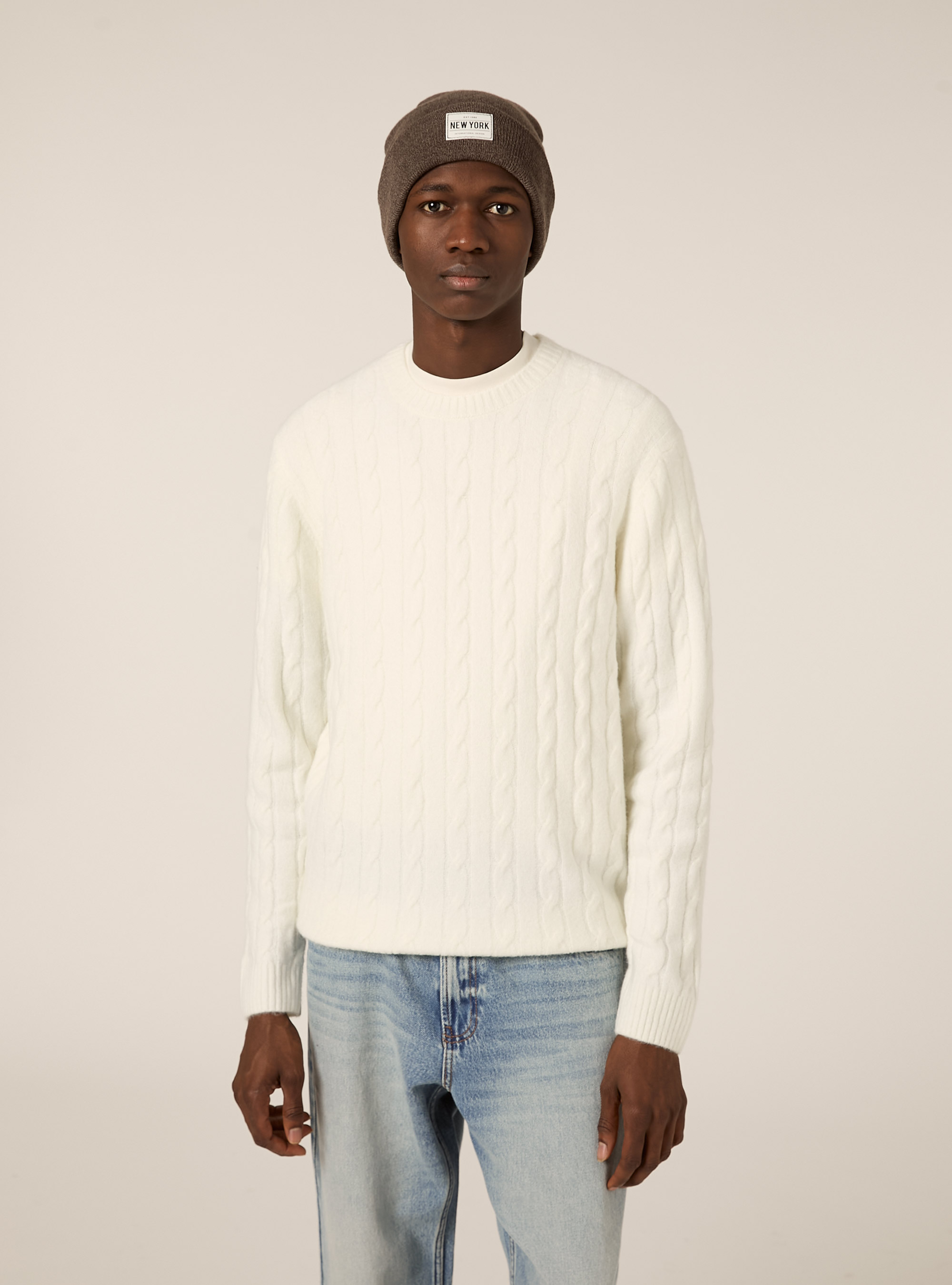 Maglione girocollo cable, WH2 WHITE