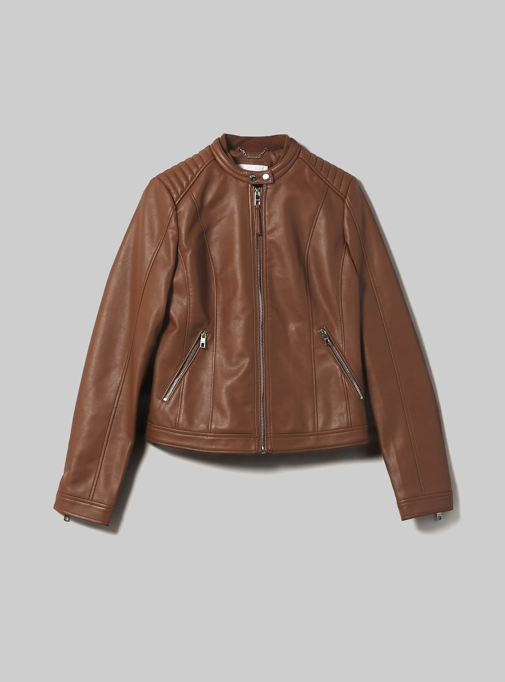 Leather-effect biker jacket, TB3 TOBACCO LIGHT