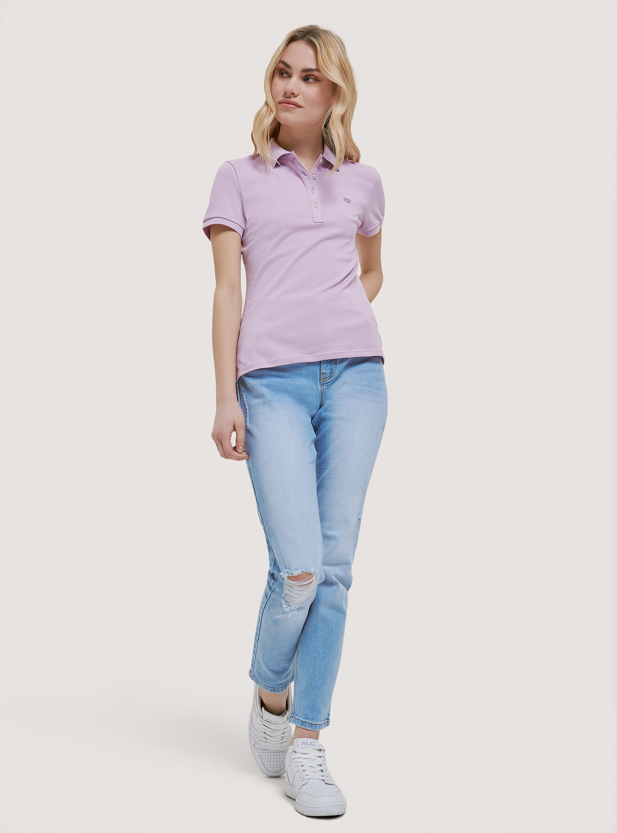 Polo de piqu&eacute; de algod&oacute;n con bordado, C3303 LILLAC