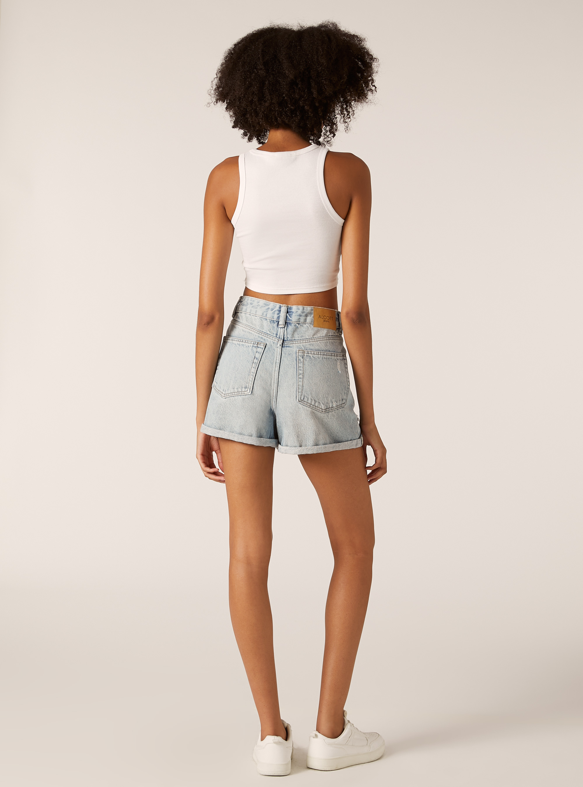 Denim mom fit shorts, D006 AZURE