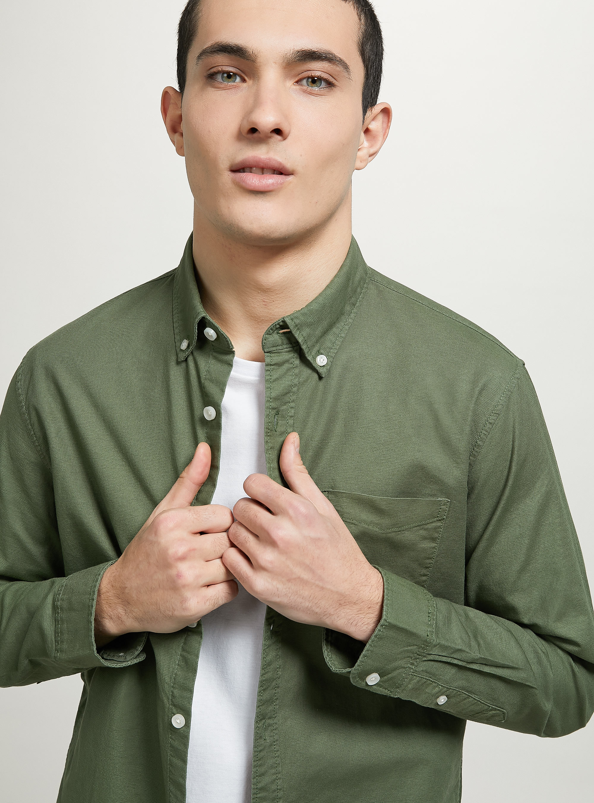 Plain-coloured cotton shirt, KY2 KAKY MEDIUM