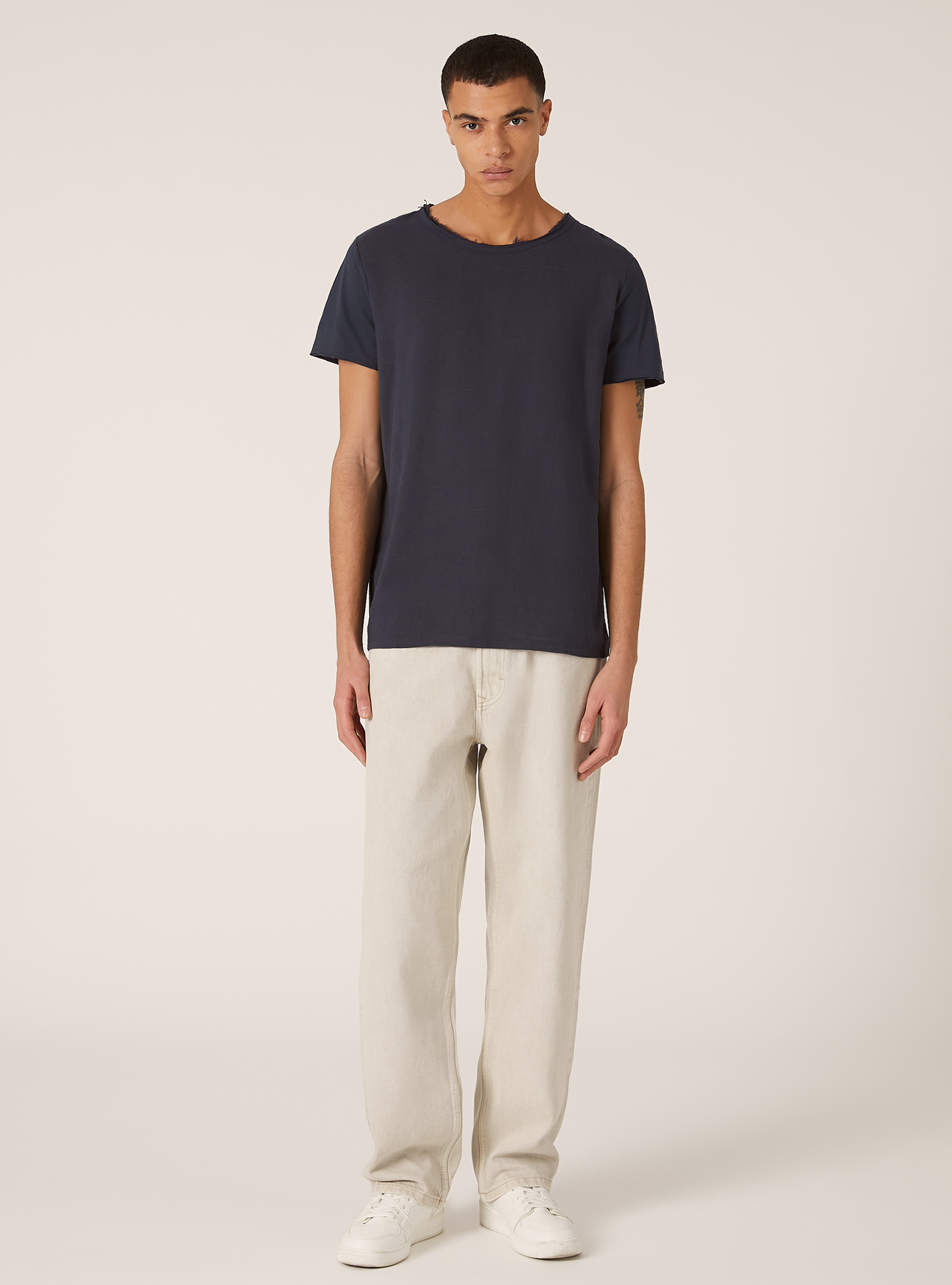 Linen blend short-sleeved T-shirt, NA2 NAVY MEDIUM