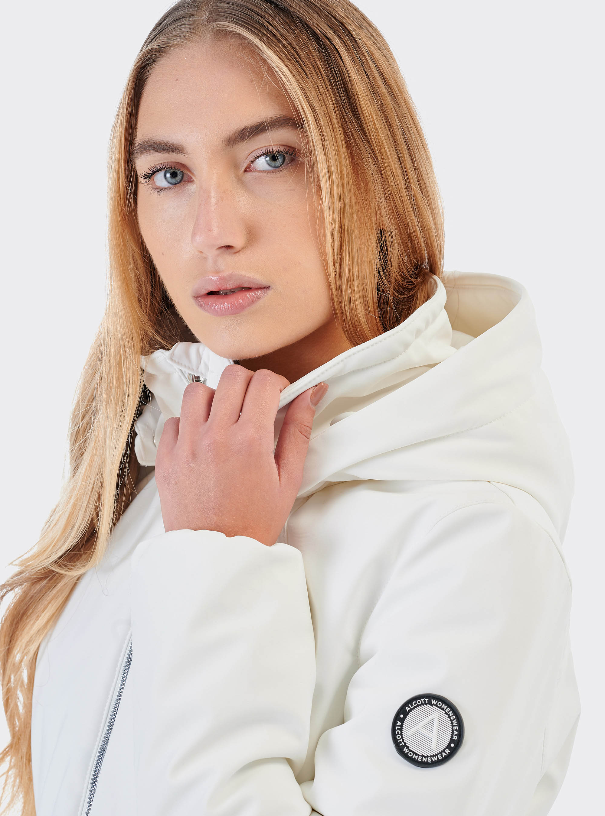 Giubbotto in tessuto tecnico con cappuccio, BIANCO