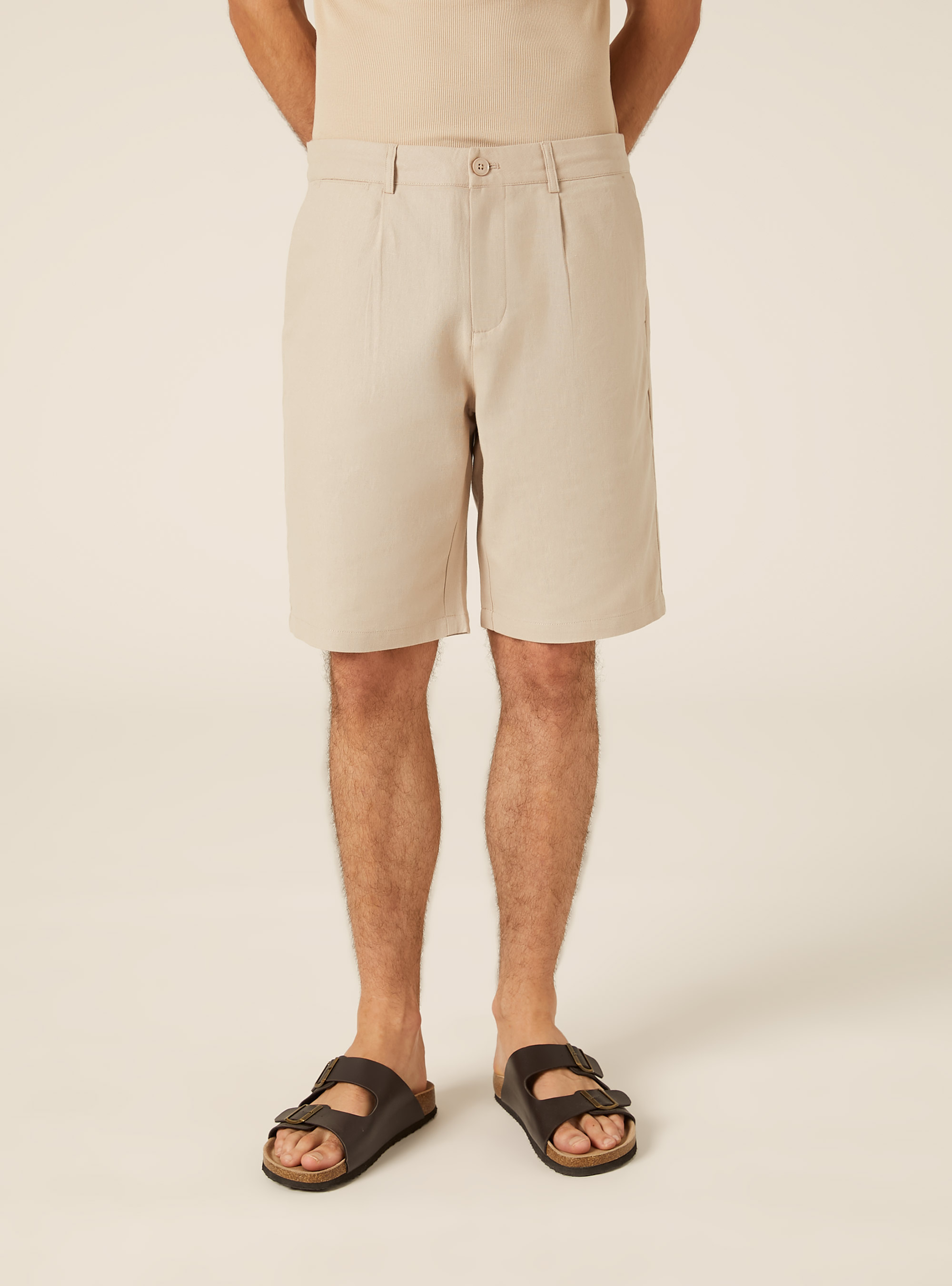 Bermuda basico una pince in misto lino, BG2 BEIGE MEDIUM