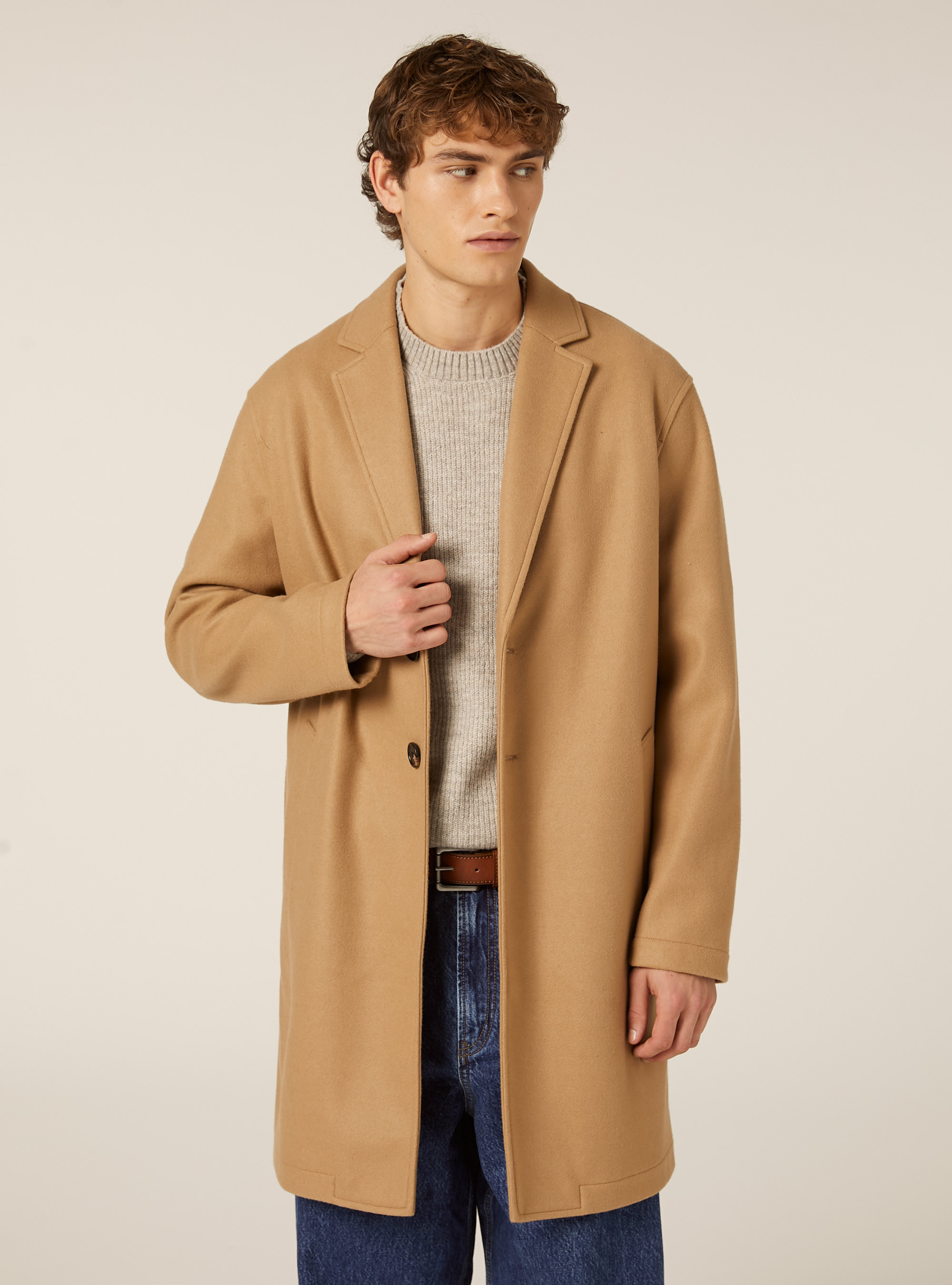 Unlined single-breasted coat, TB3 TOBACCO LIGHT