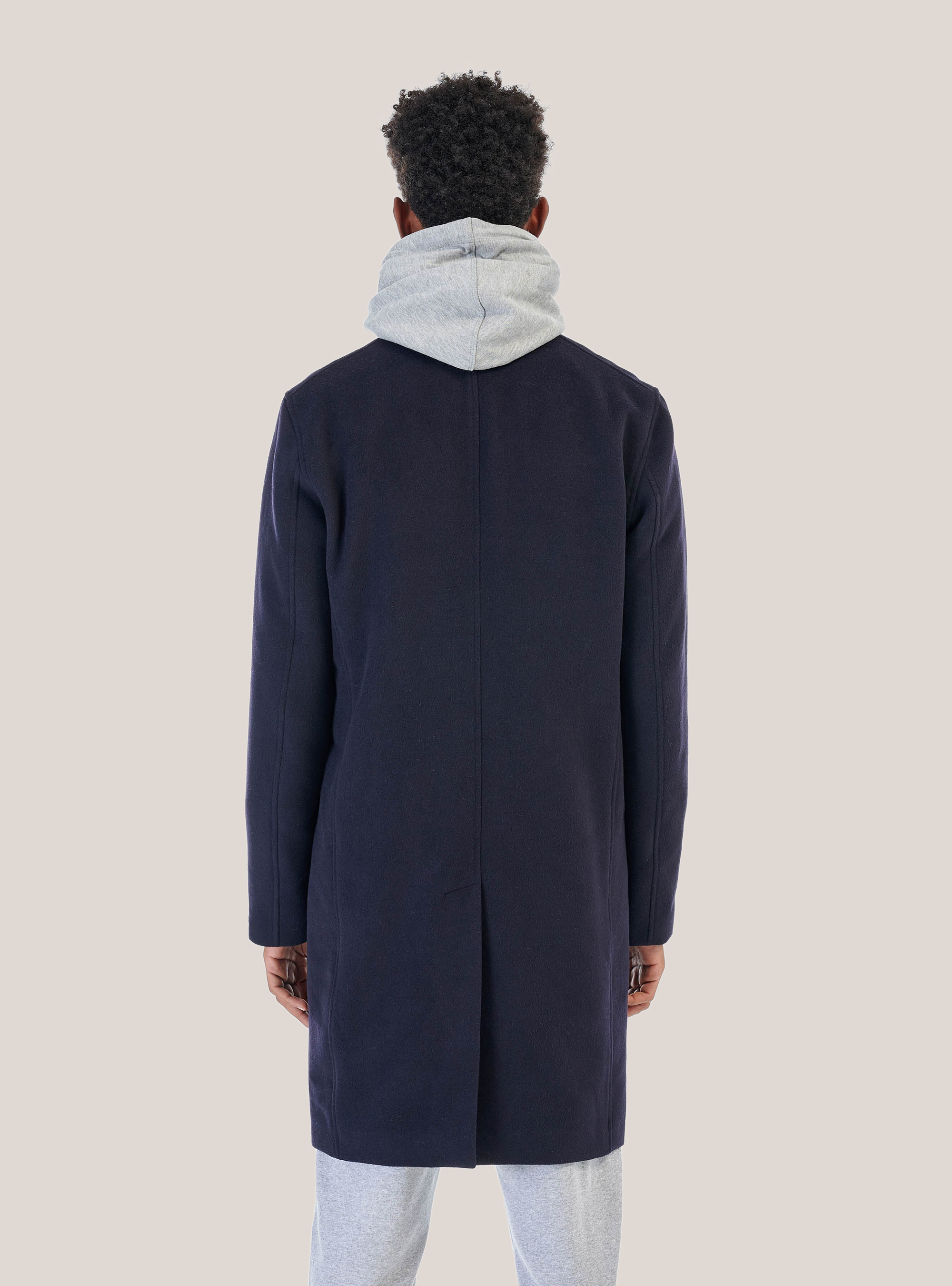 Cappotto con collo a costine, BLU MARINO