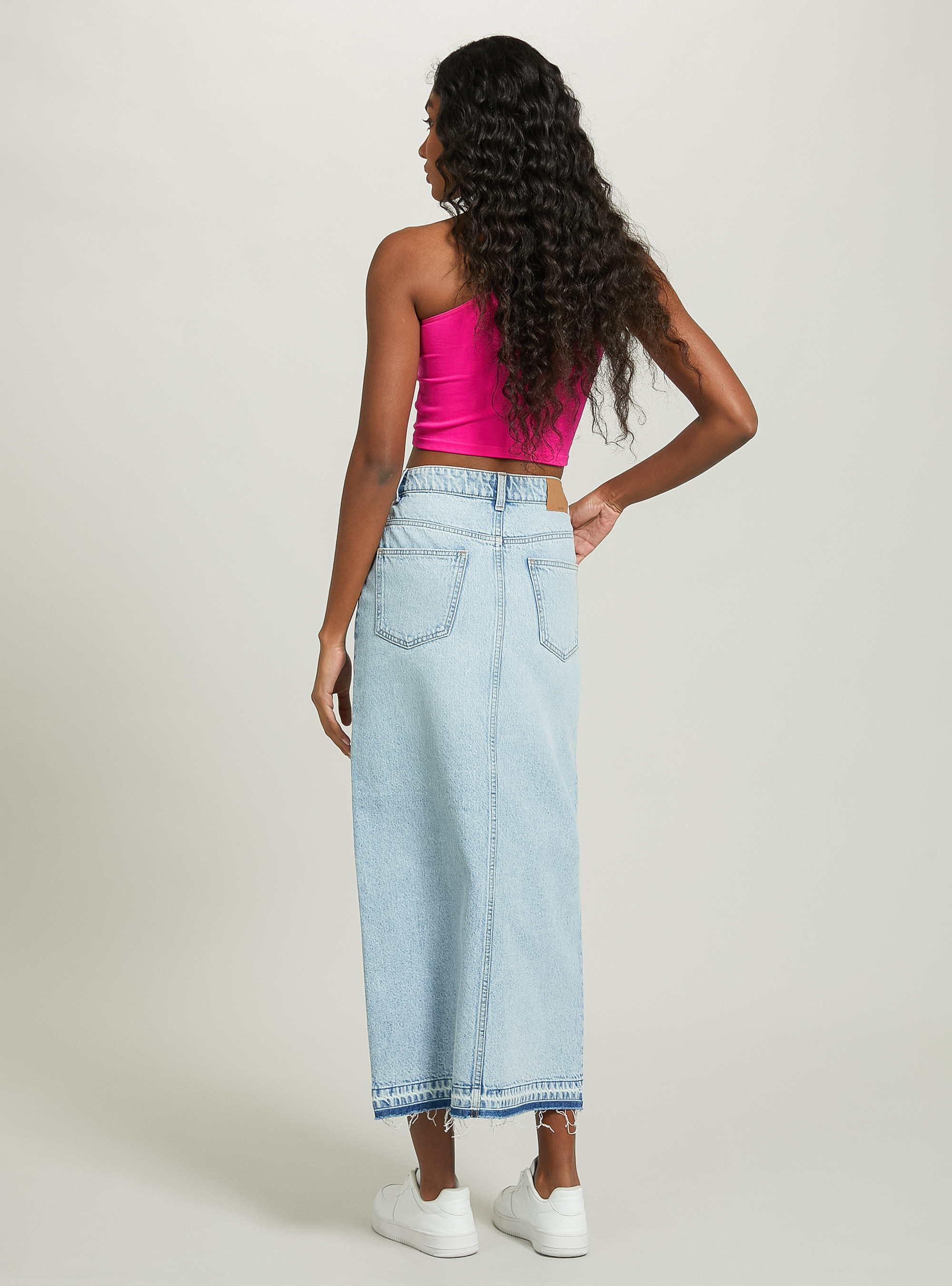 Denim long skirt, D006 AZURE