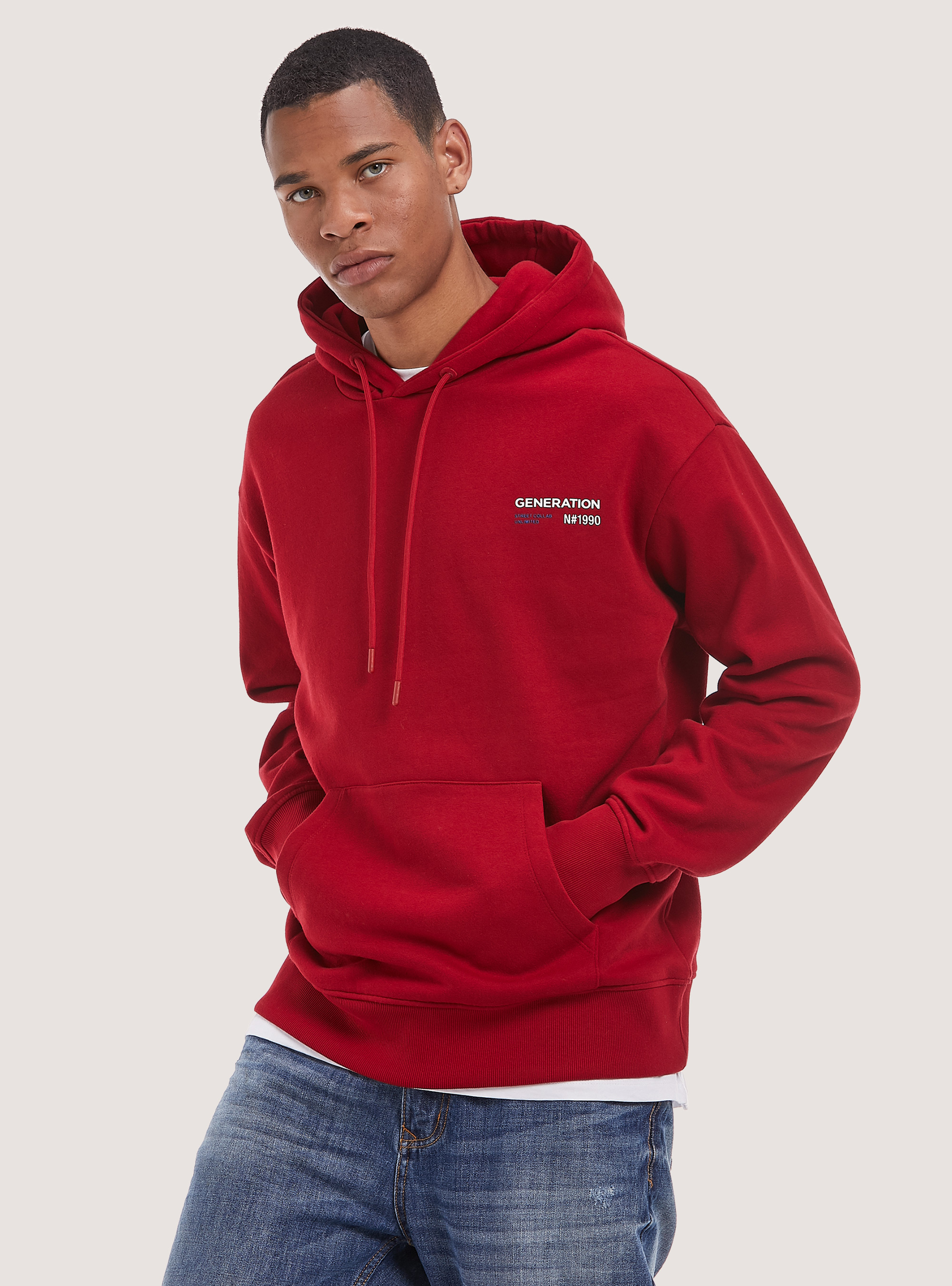 Sweatshirt with print and hood, RD2 RED MEDIUM